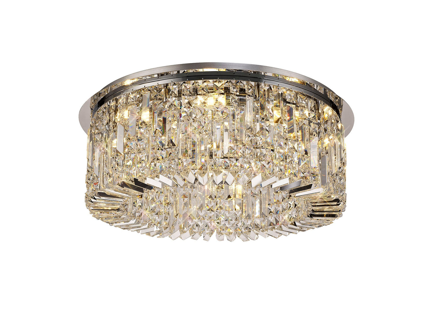 Bollin 65cm Round Flush Chandelier, 8 Light E14, Polished Chrome and Crystal