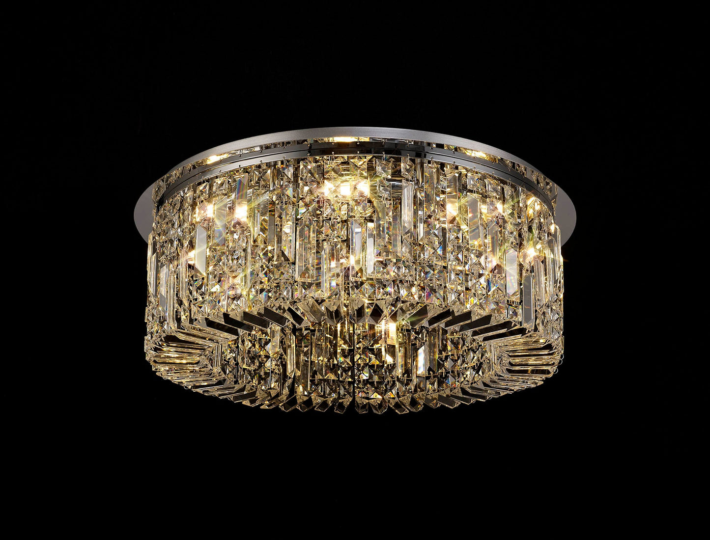 Bollin 65cm Round Flush Chandelier, 8 Light E14, Polished Chrome and Crystal