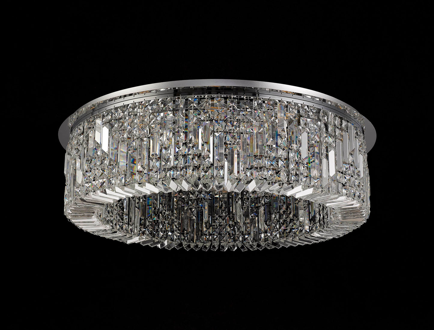 Bollin 85cm Round Flush Chandelier, 12 Light E14, Polished Chrome and Crystal