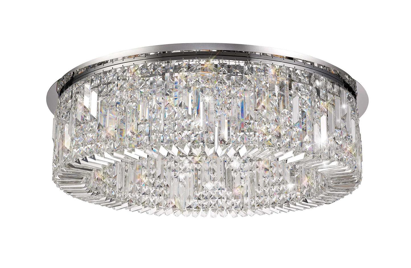 Bollin 85cm Round Flush Chandelier, 12 Light E14, Polished Chrome and Crystal