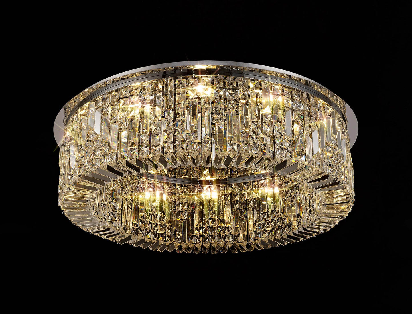 Bollin 85cm Round Flush Chandelier, 12 Light E14, Polished Chrome and Crystal