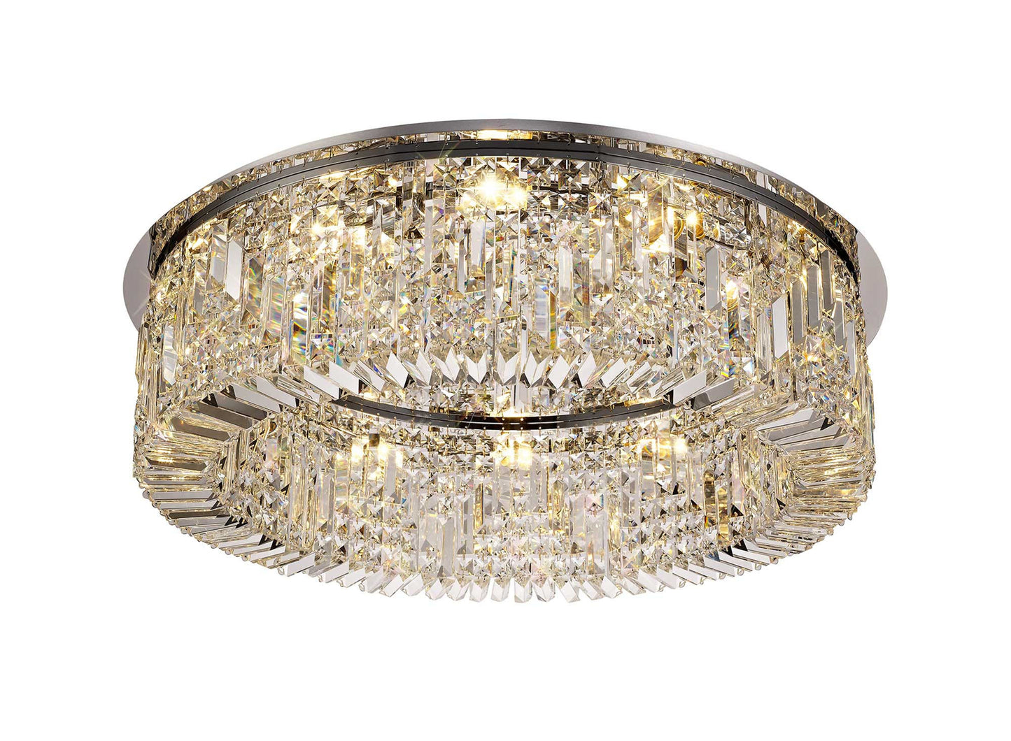 Bollin 85cm Round Flush Chandelier, 12 Light E14, Polished Chrome and Crystal