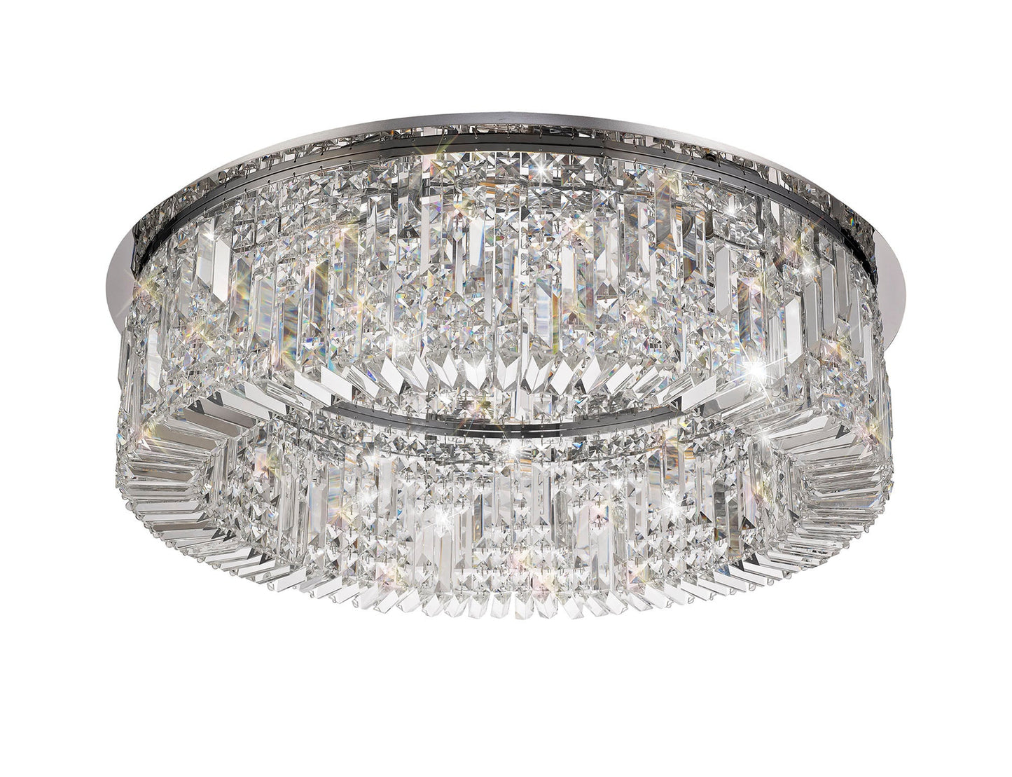 Bollin 85cm Round Flush Chandelier, 12 Light E14, Polished Chrome and Crystal