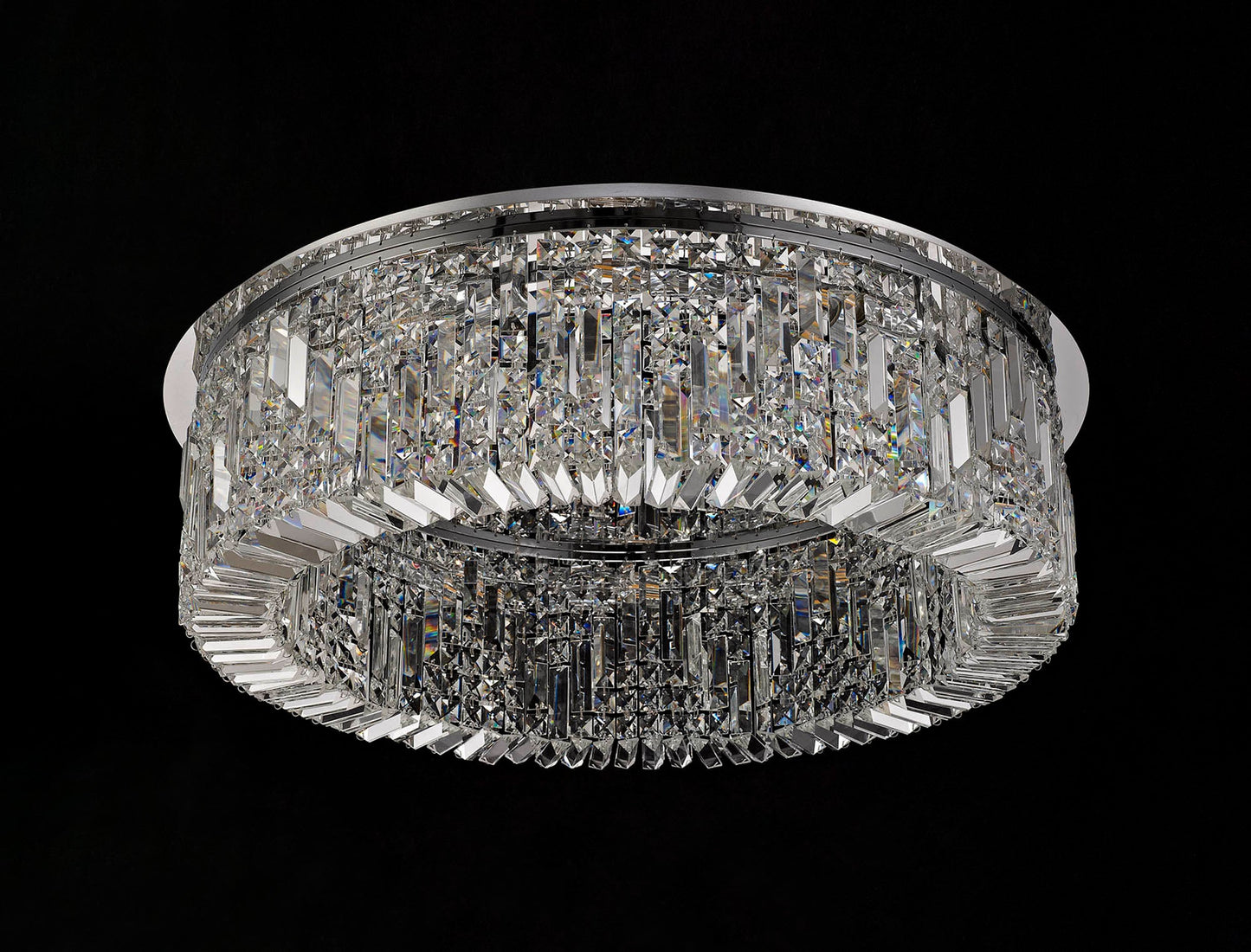Bollin 85cm Round Flush Chandelier, 12 Light E14, Polished Chrome and Crystal