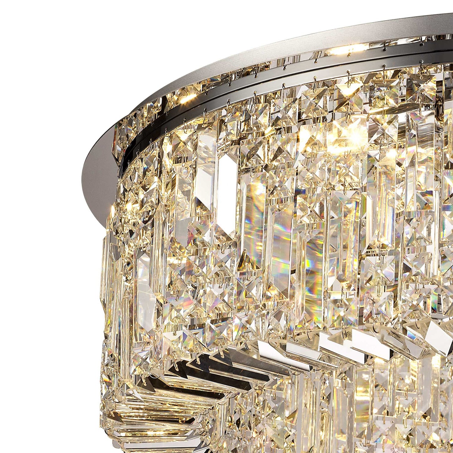 Bollin 85cm Round Flush Chandelier, 12 Light E14, Polished Chrome and Crystal