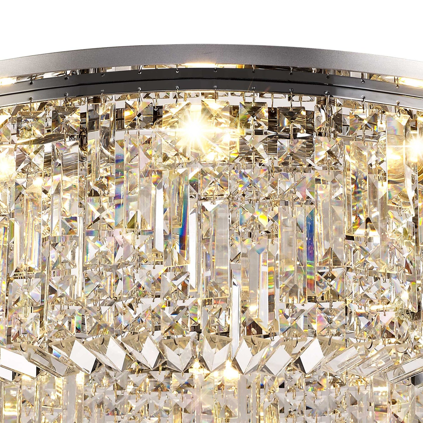 Bollin 85cm Round Flush Chandelier, 12 Light E14, Polished Chrome and Crystal