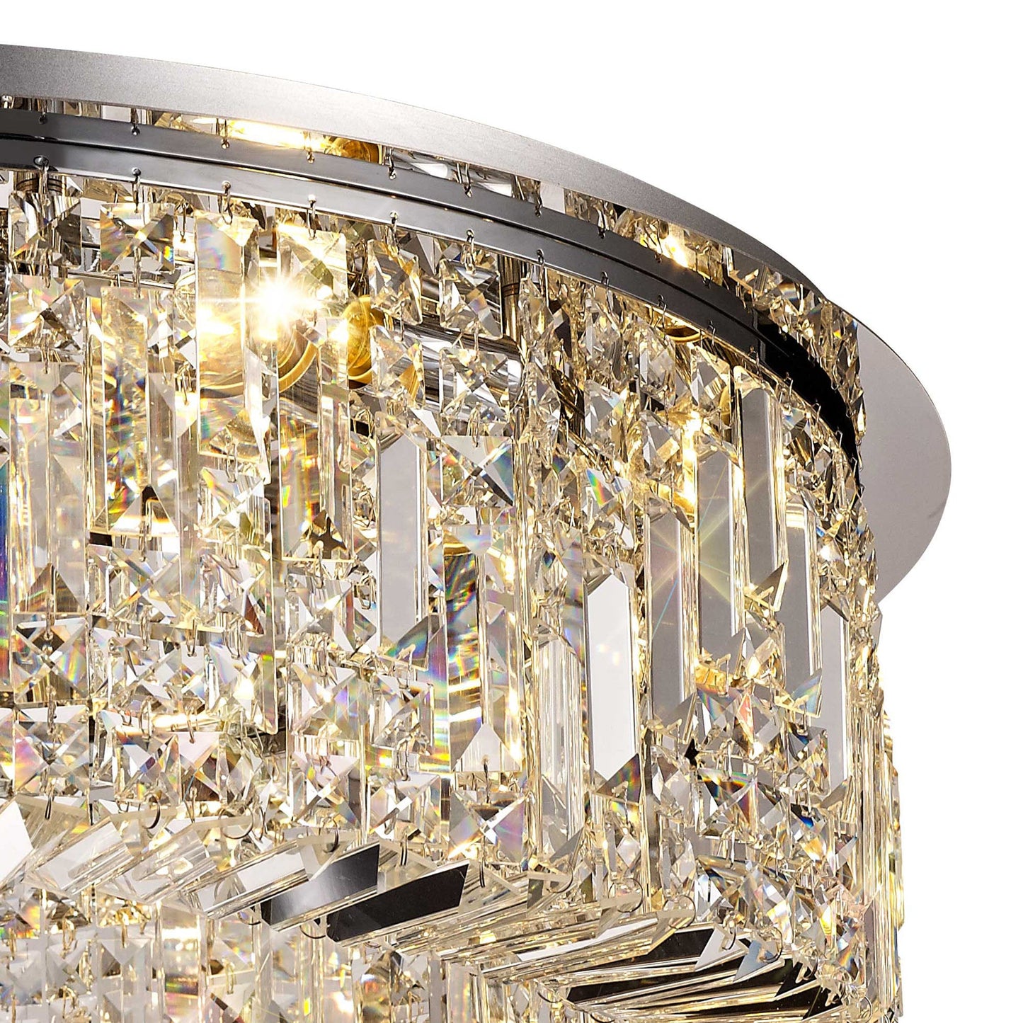 Bollin 85cm Round Flush Chandelier, 12 Light E14, Polished Chrome and Crystal