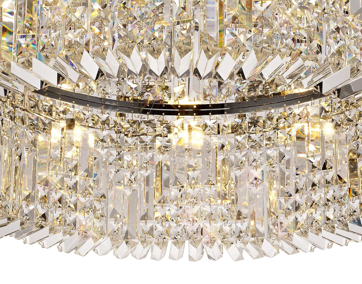 Bollin 85cm Round Flush Chandelier, 12 Light E14, Polished Chrome and Crystal