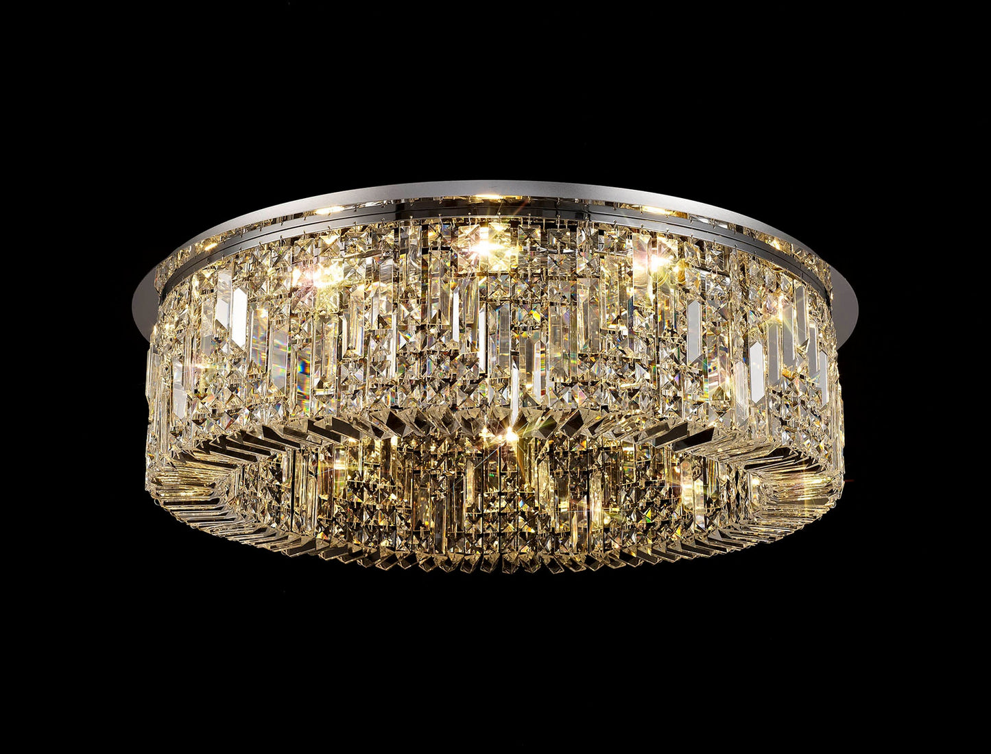Bollin 85cm Round Flush Chandelier, 12 Light E14, Polished Chrome and Crystal