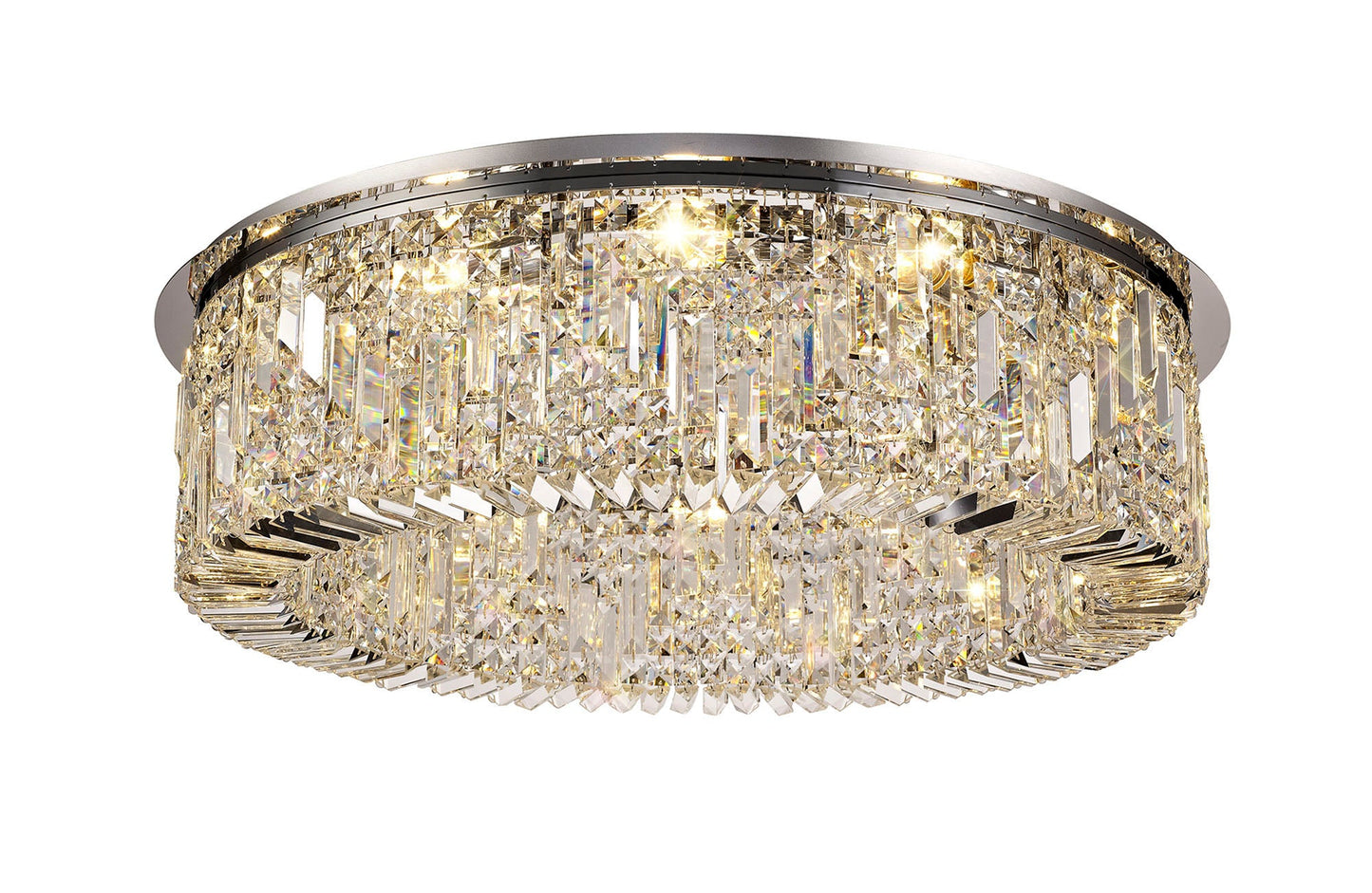 Bollin 85cm Round Flush Chandelier, 12 Light E14, Polished Chrome and Crystal