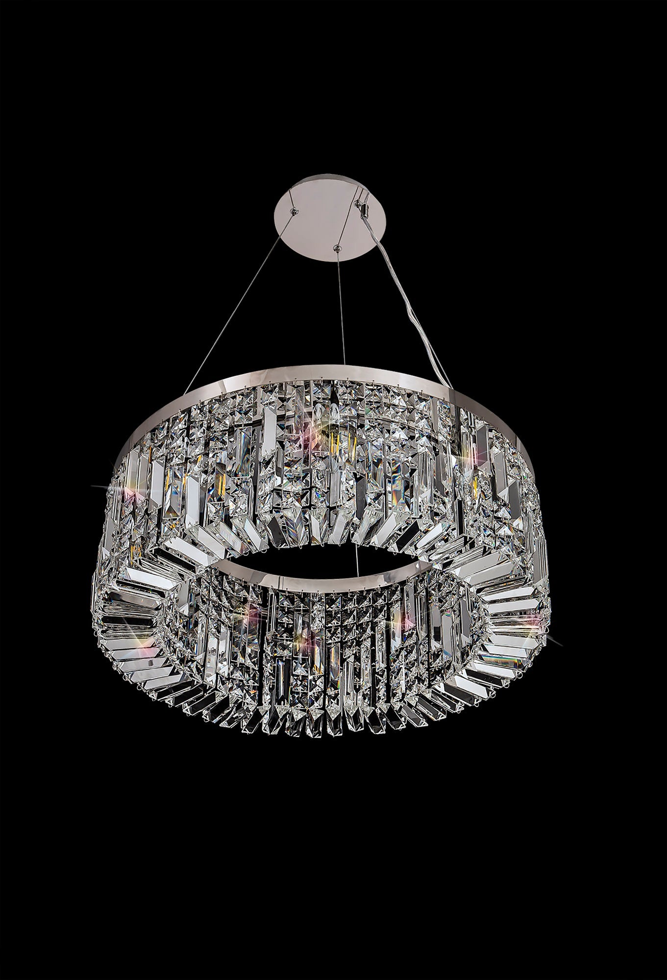 Bollin 60cm Round Pendant Chandelier, 8 Light E14, Polished Chrome and Crystal