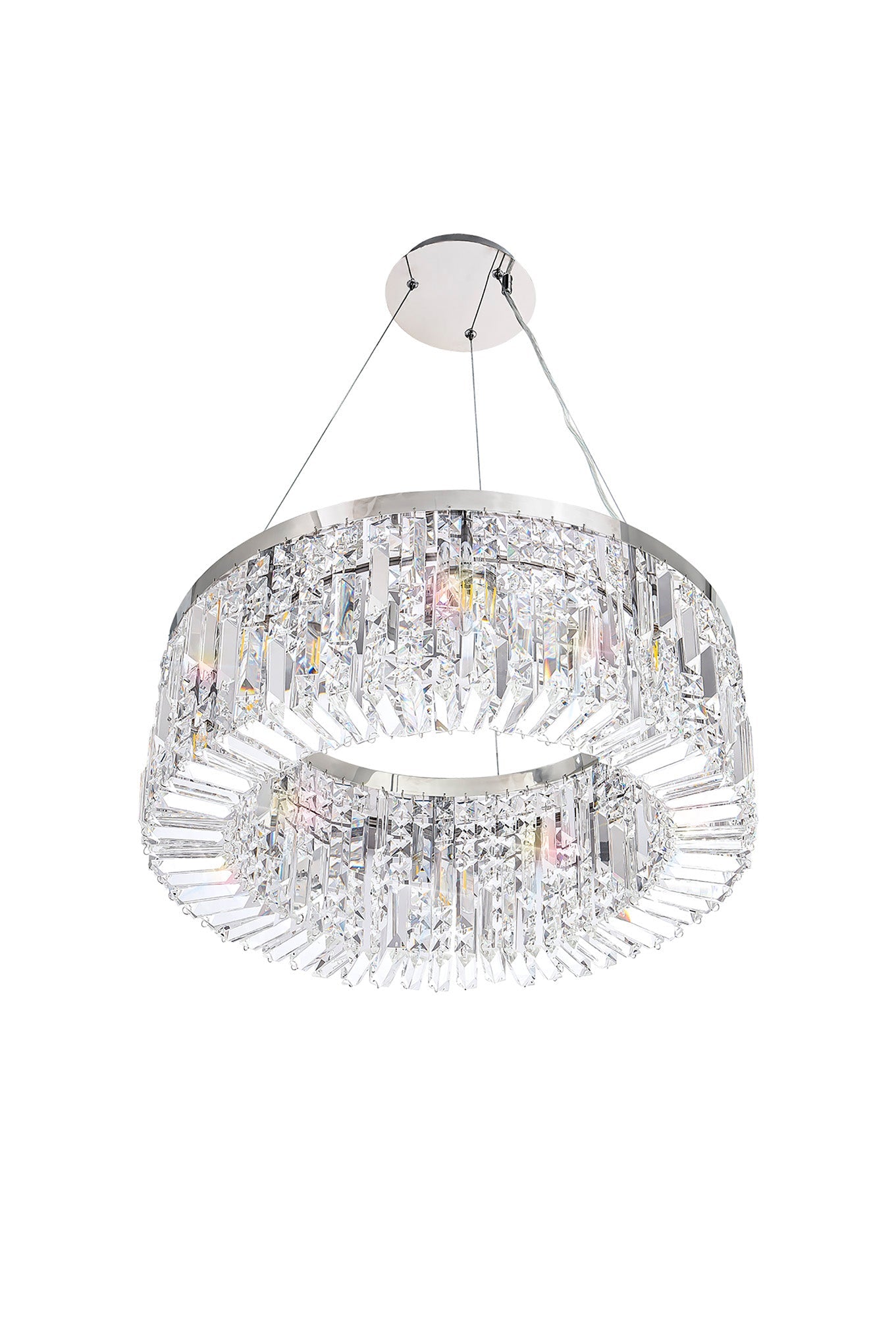 Bollin 60cm Round Pendant Chandelier, 8 Light E14, Polished Chrome and Crystal