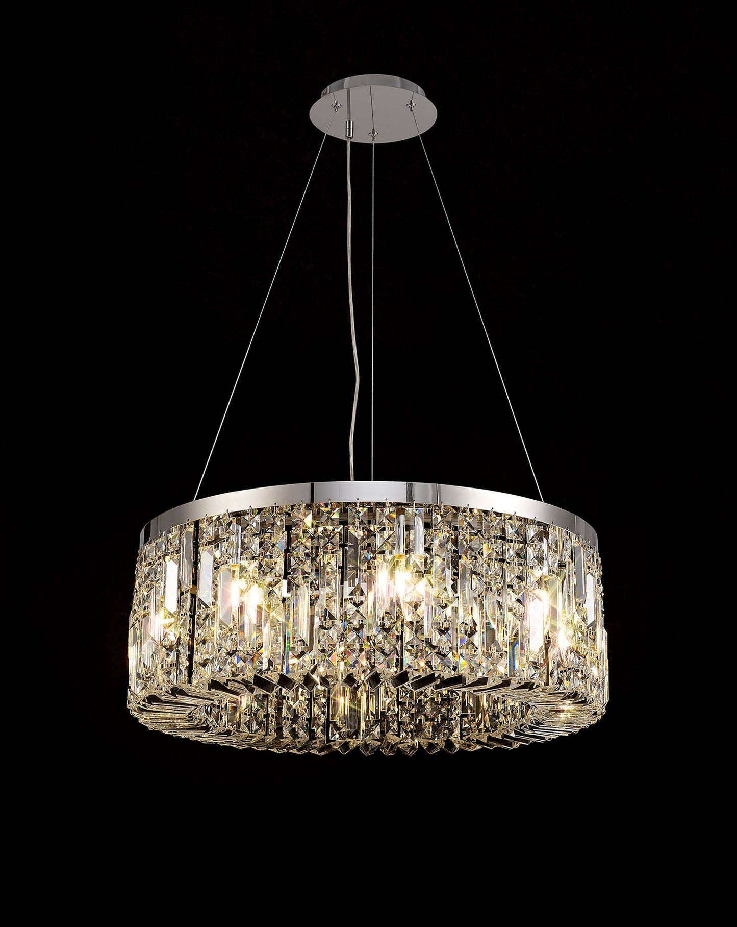 Bollin 60cm Round Pendant Chandelier, 8 Light E14, Polished Chrome and Crystal