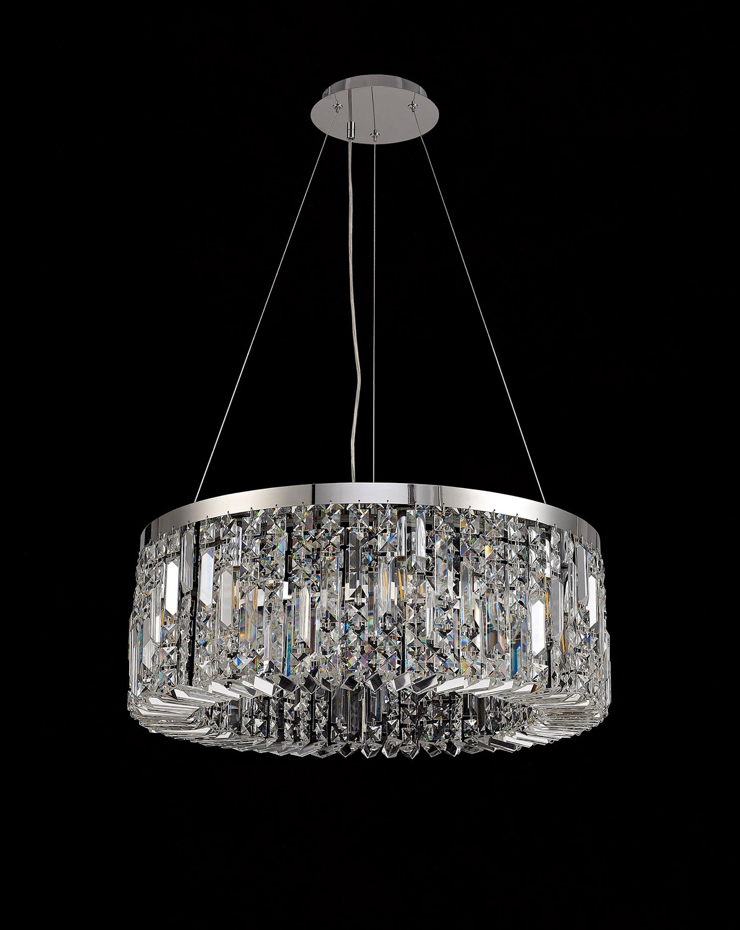 Bollin 60cm Round Pendant Chandelier, 8 Light E14, Polished Chrome and Crystal