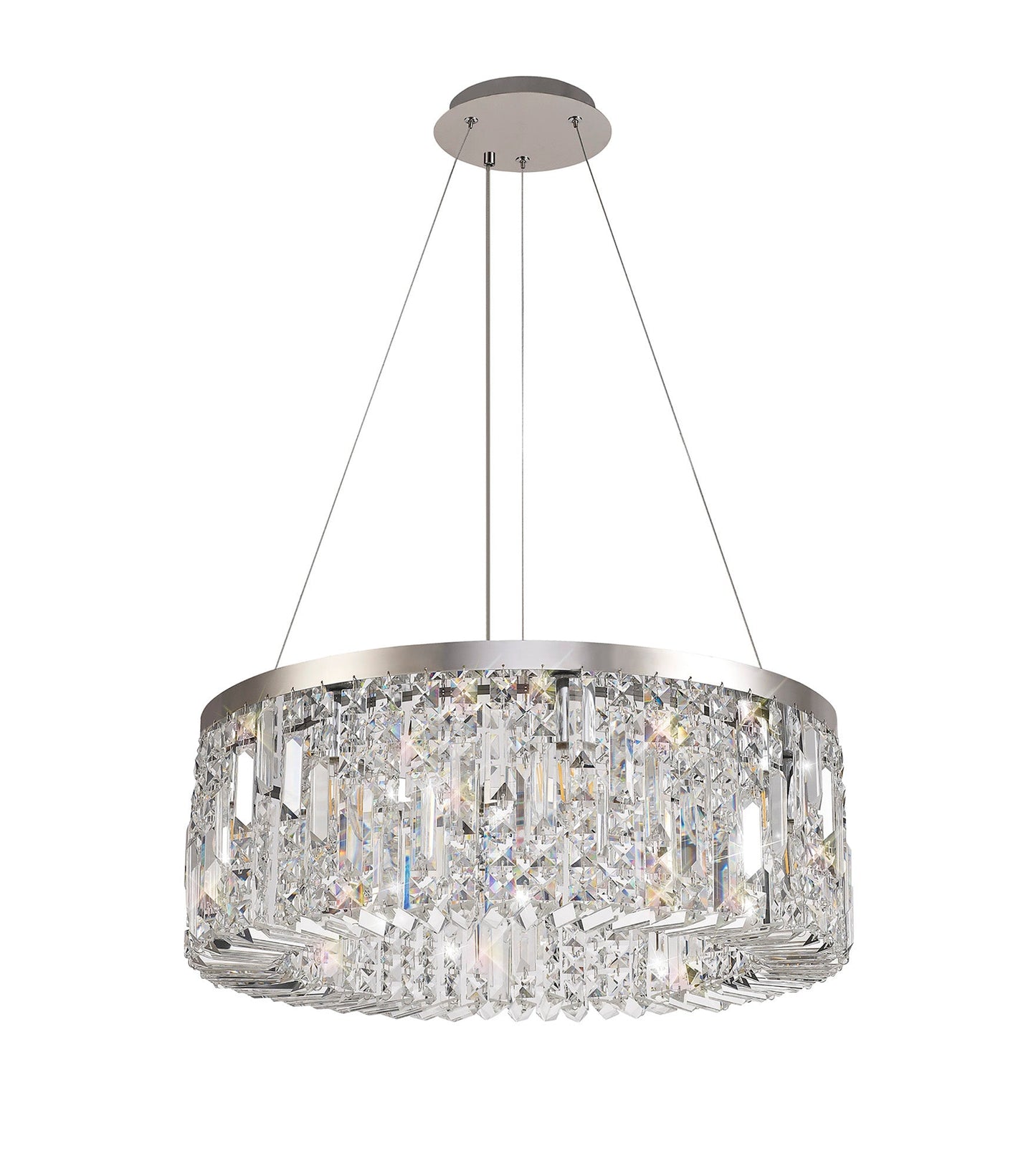 Bollin 60cm Round Pendant Chandelier, 8 Light E14, Polished Chrome and Crystal