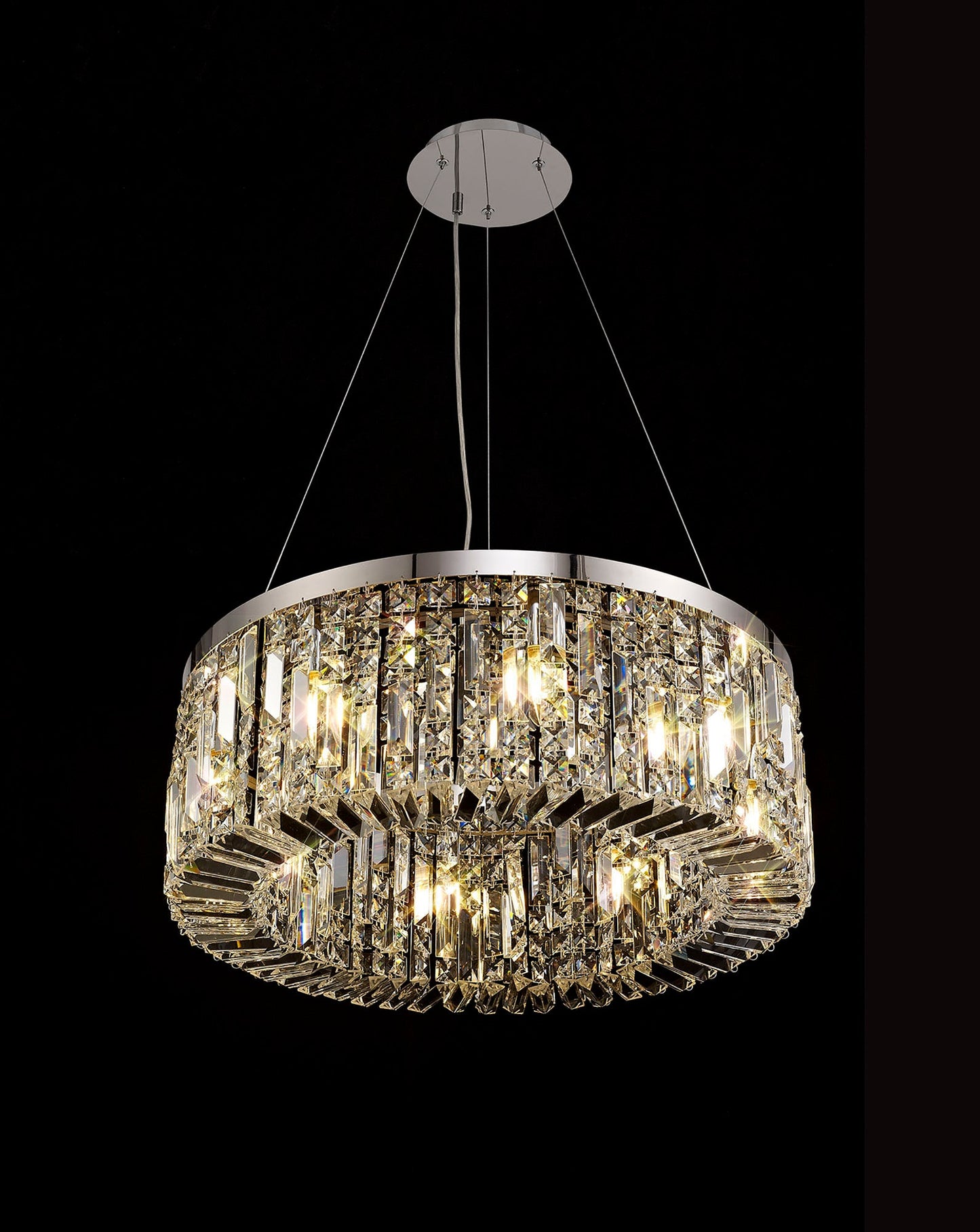 Bollin 60cm Round Pendant Chandelier, 8 Light E14, Polished Chrome and Crystal