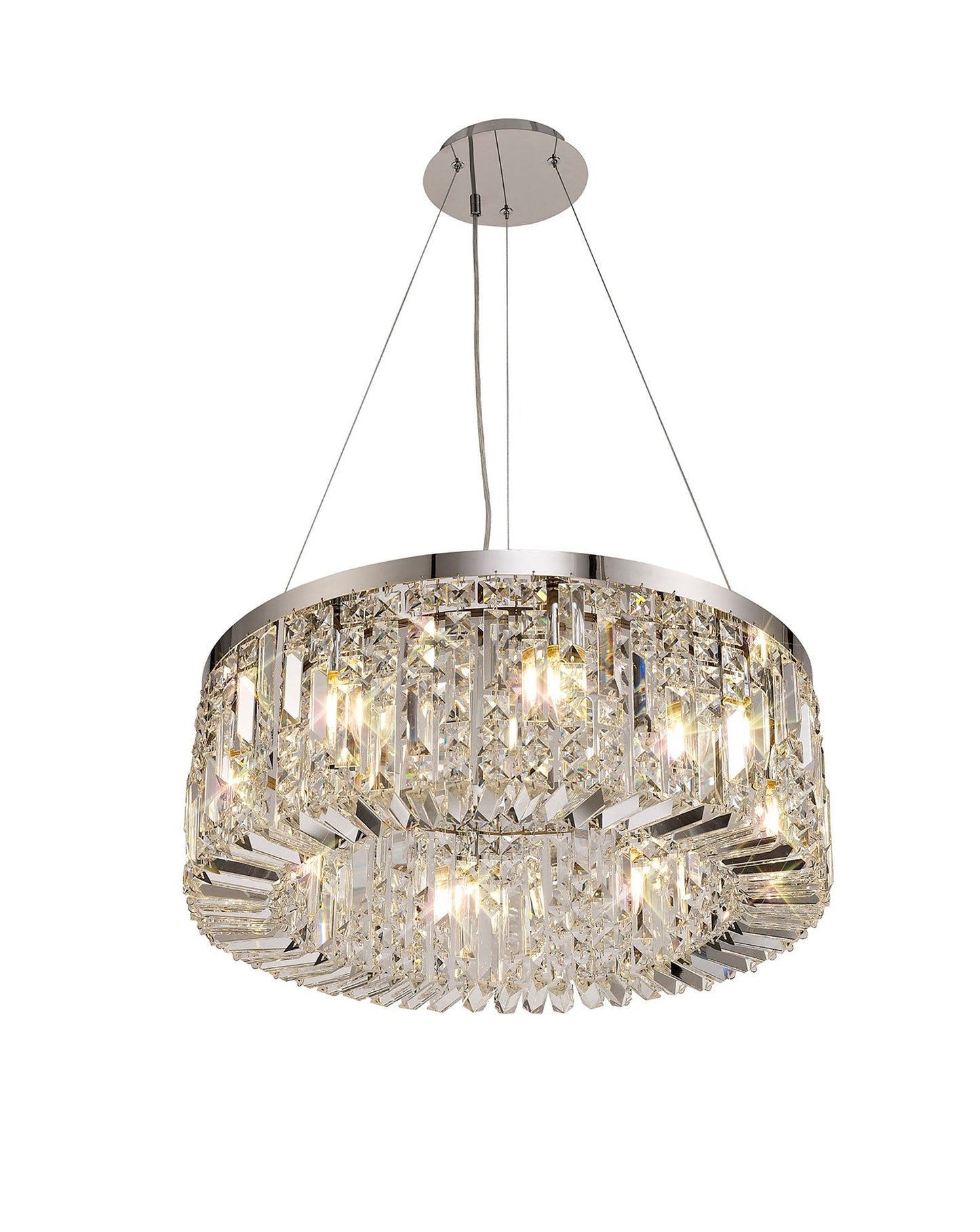 Bollin 60cm Round Pendant Chandelier, 8 Light E14, Polished Chrome and Crystal