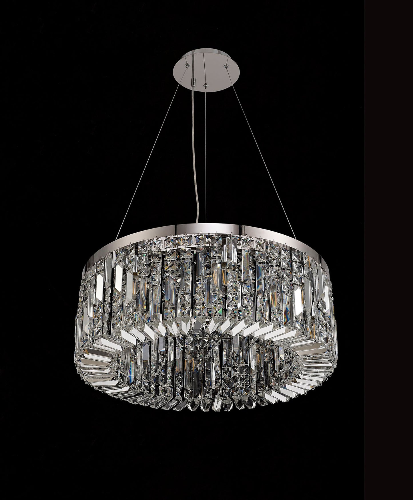 Bollin 60cm Round Pendant Chandelier, 8 Light E14, Polished Chrome and Crystal