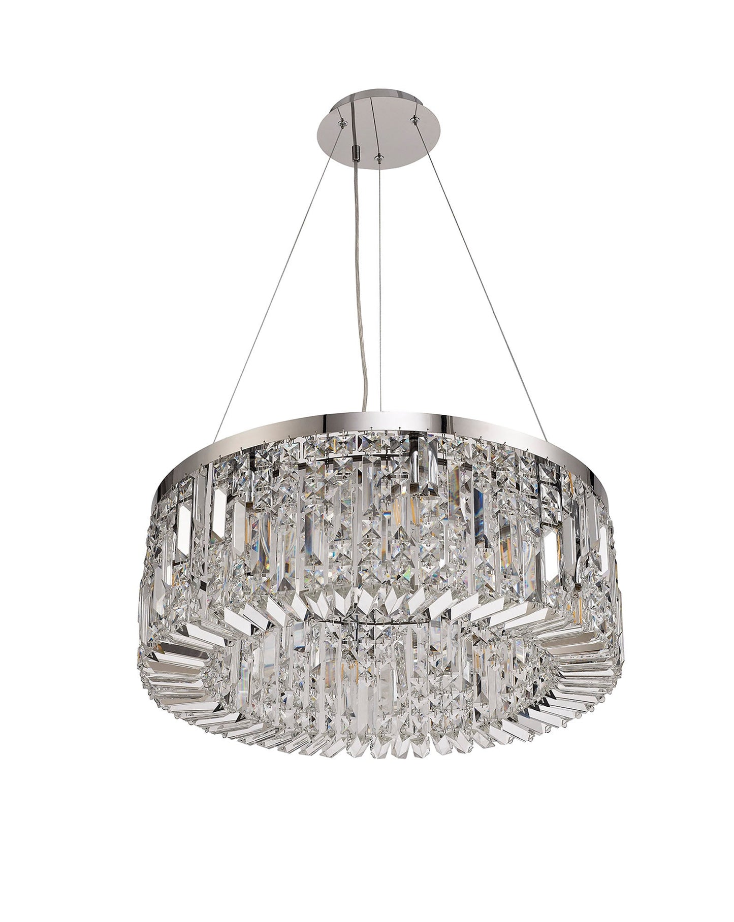 Bollin 60cm Round Pendant Chandelier, 8 Light E14, Polished Chrome and Crystal