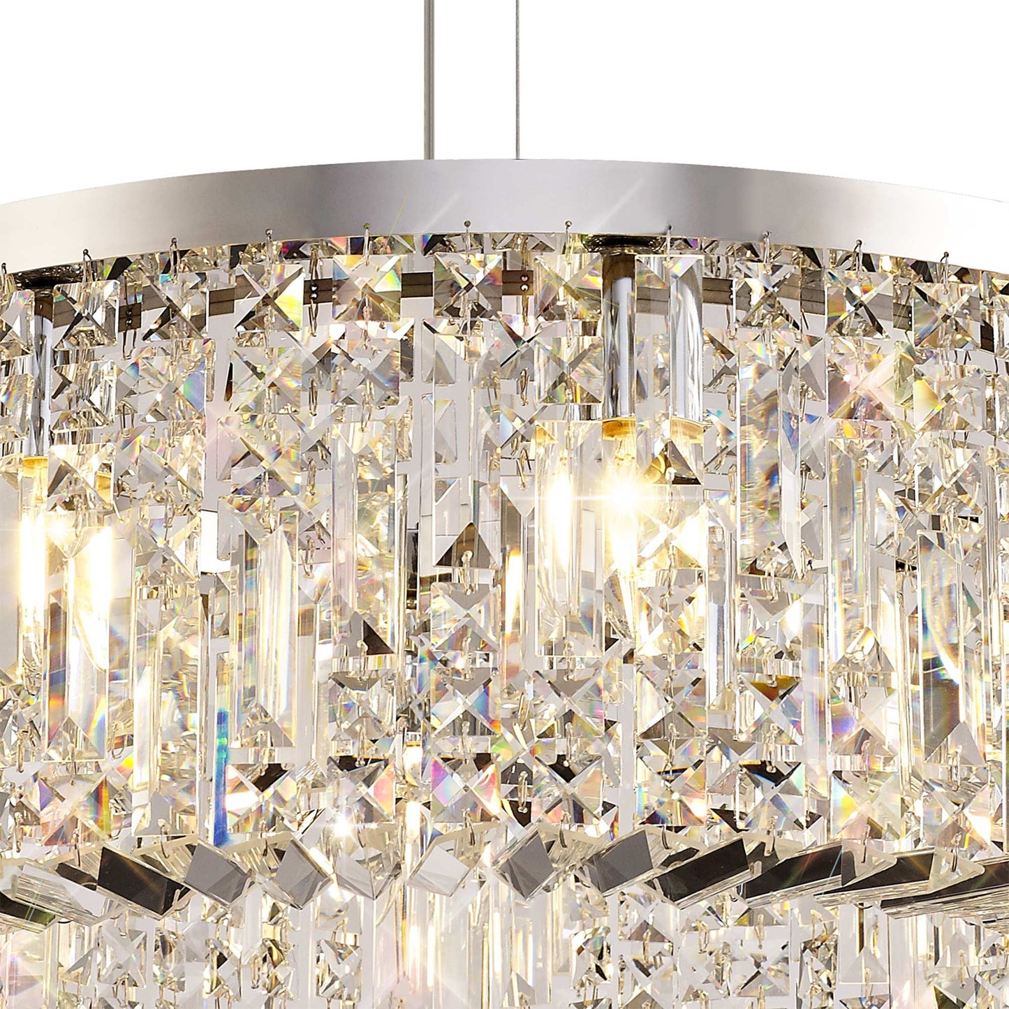 Bollin 60cm Round Pendant Chandelier, 8 Light E14, Polished Chrome and Crystal