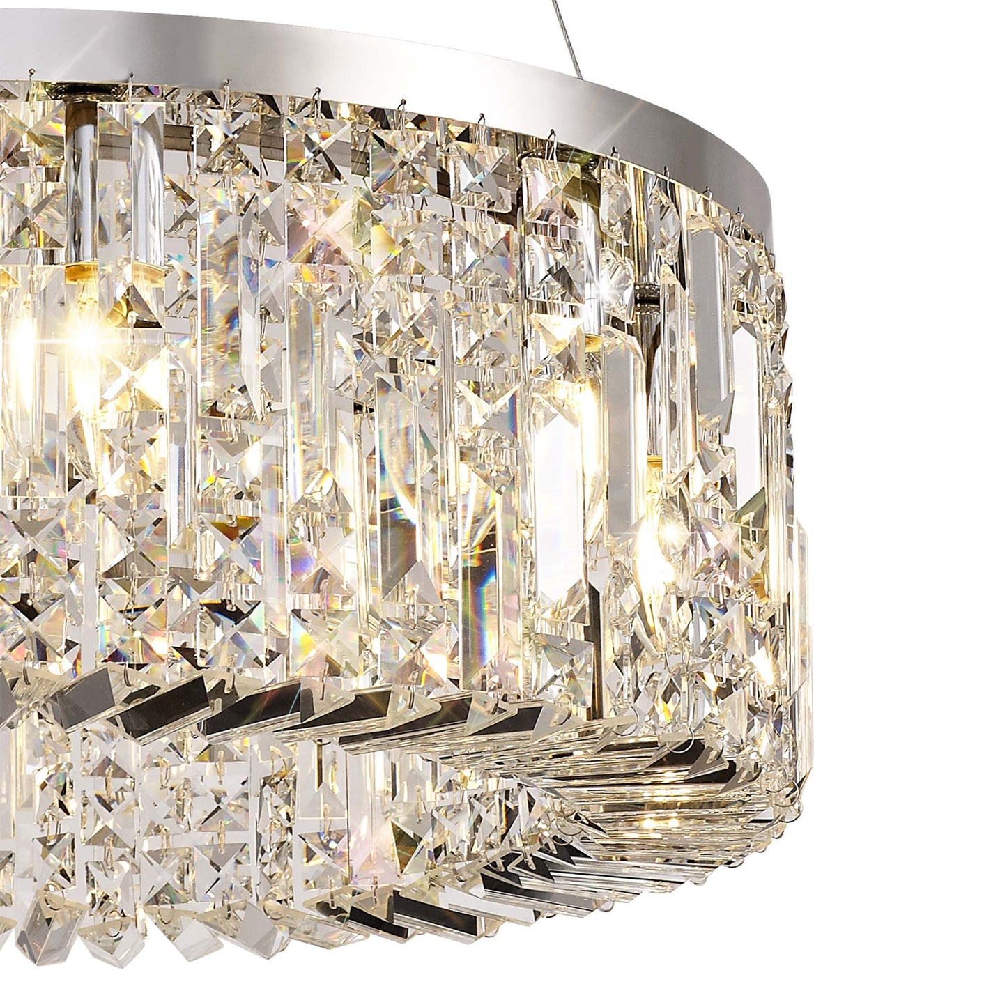 Bollin 60cm Round Pendant Chandelier, 8 Light E14, Polished Chrome and Crystal