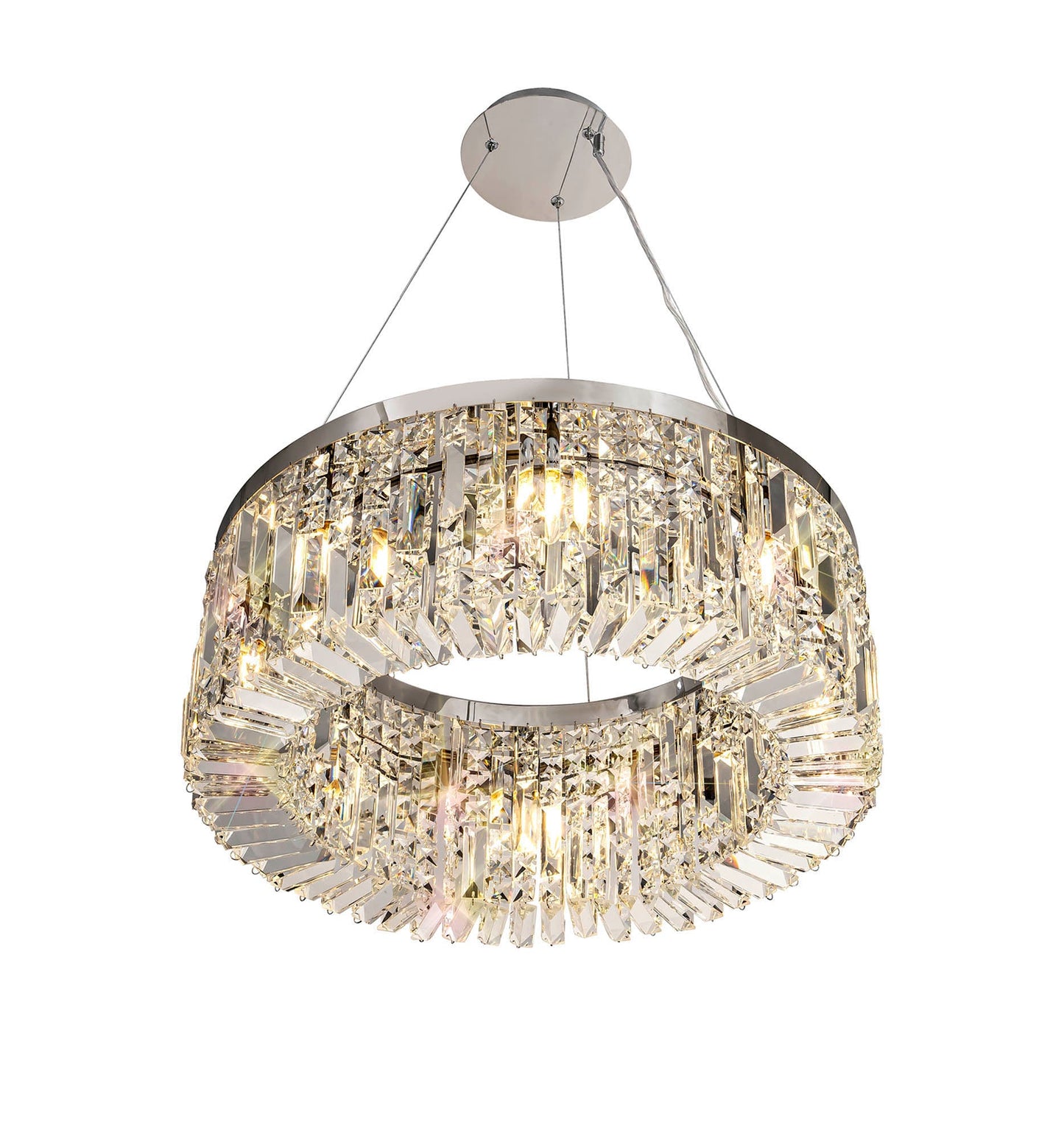 Bollin 60cm Round Pendant Chandelier, 8 Light E14, Polished Chrome and Crystal