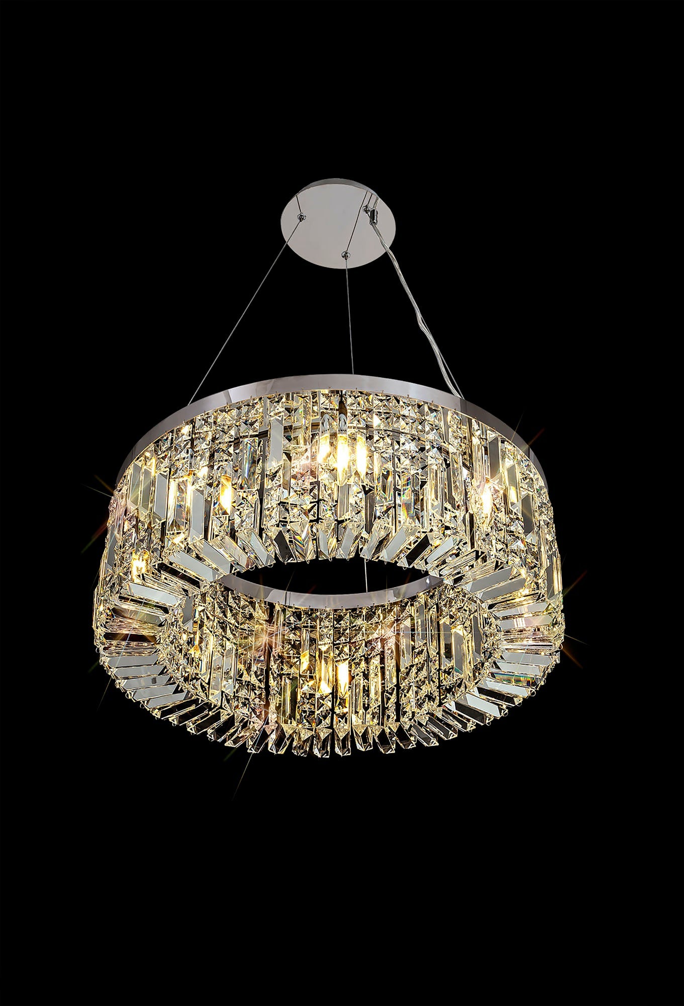 Bollin 60cm Round Pendant Chandelier, 8 Light E14, Polished Chrome and Crystal