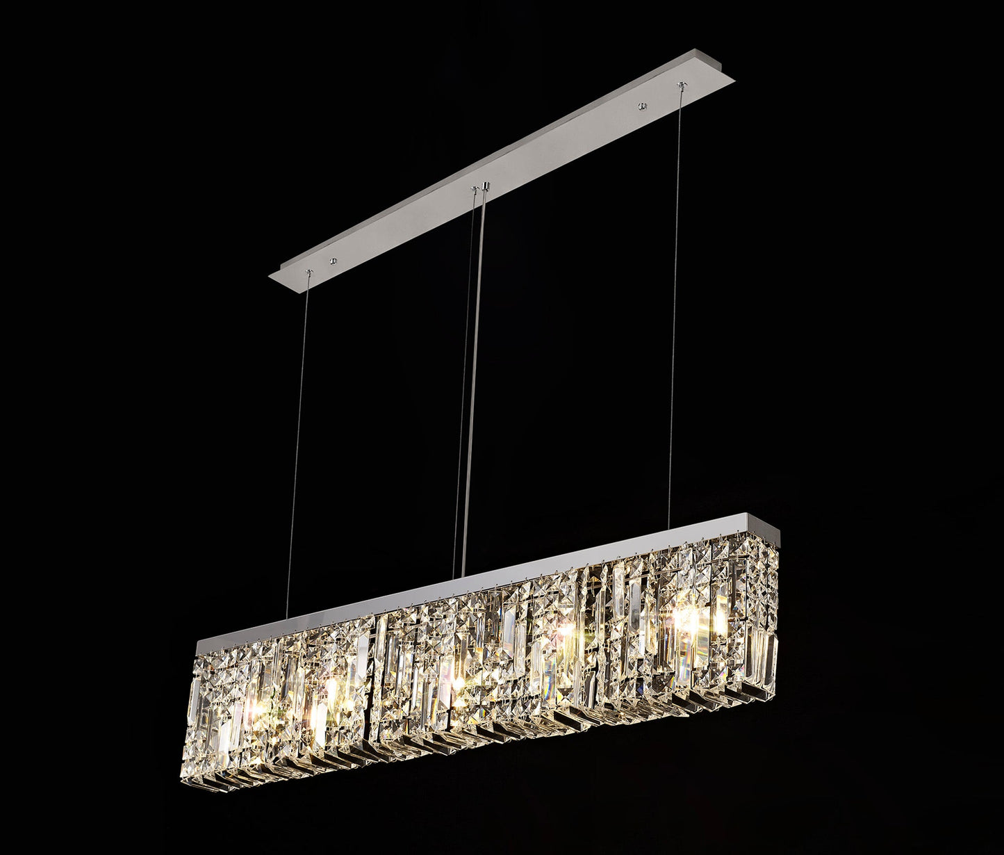 Bollin 102x9cm Linear Pendant Chandelier, 5 Light E14, Polished Chrome and Crystal