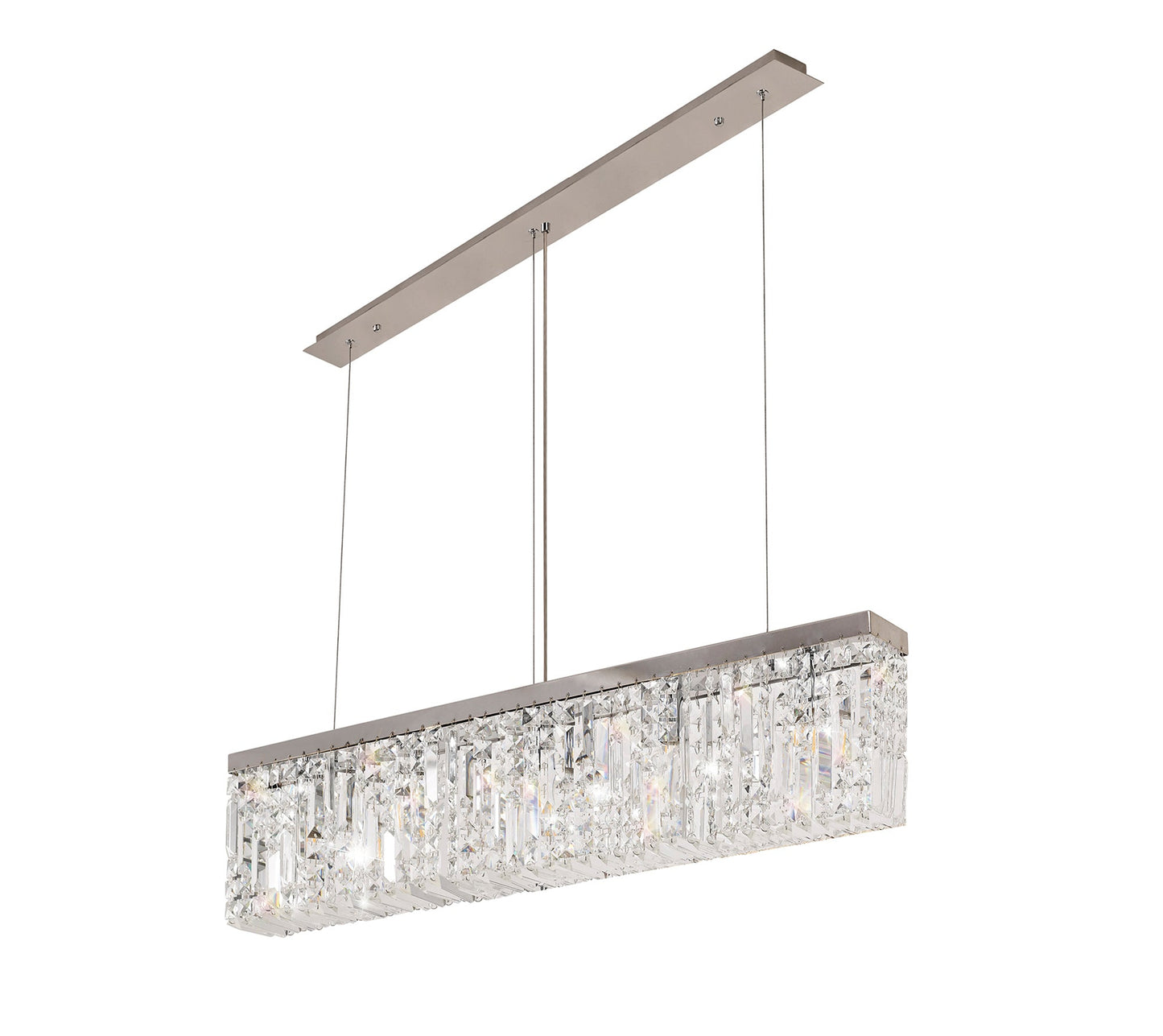 Bollin 102x9cm Linear Pendant Chandelier, 5 Light E14, Polished Chrome and Crystal