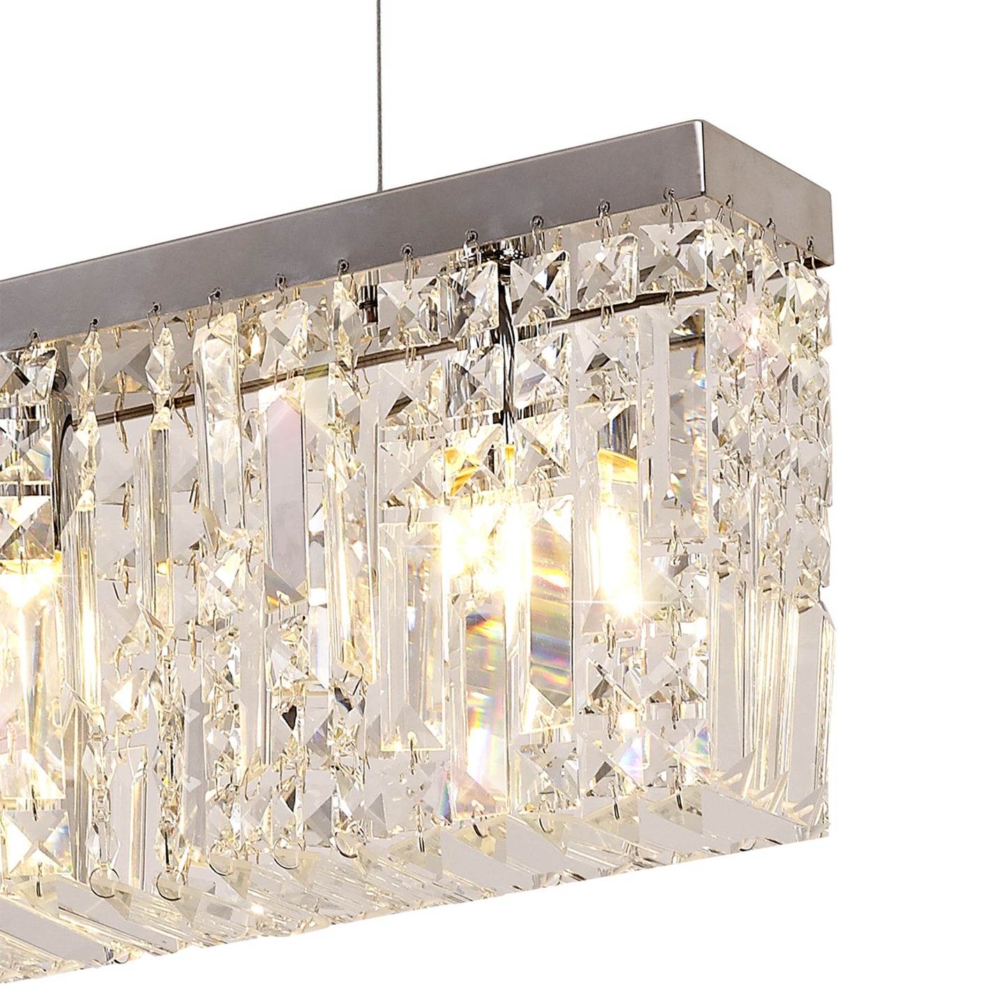 Bollin 102x9cm Linear Pendant Chandelier, 5 Light E14, Polished Chrome and Crystal