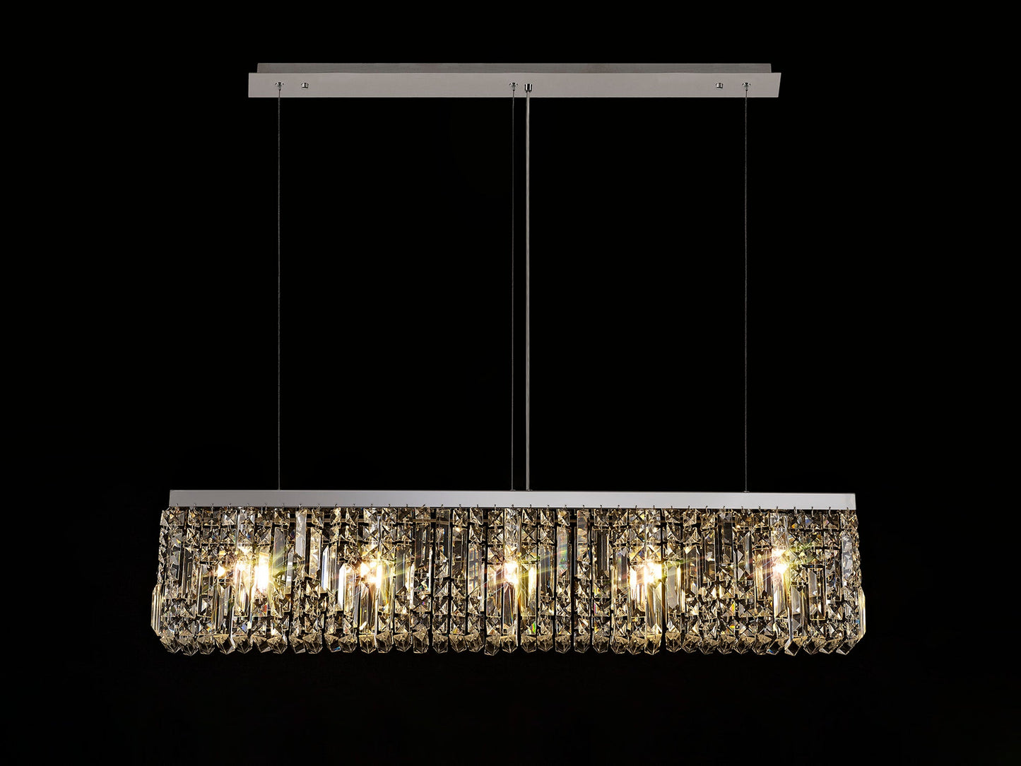 Bollin 102x9cm Linear Pendant Chandelier, 5 Light E14, Polished Chrome and Crystal
