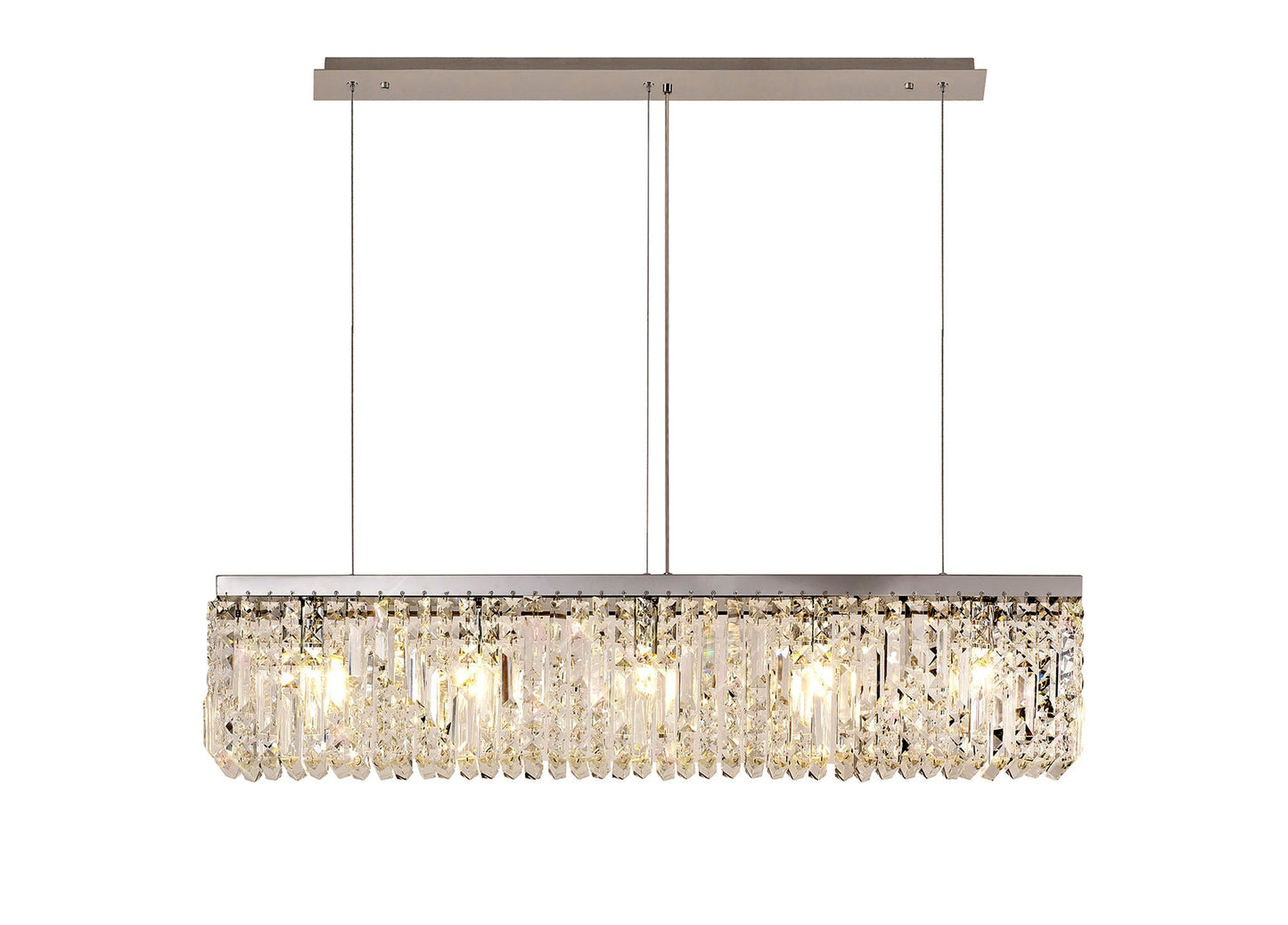 Bollin 102x9cm Linear Pendant Chandelier, 5 Light E14, Polished Chrome and Crystal