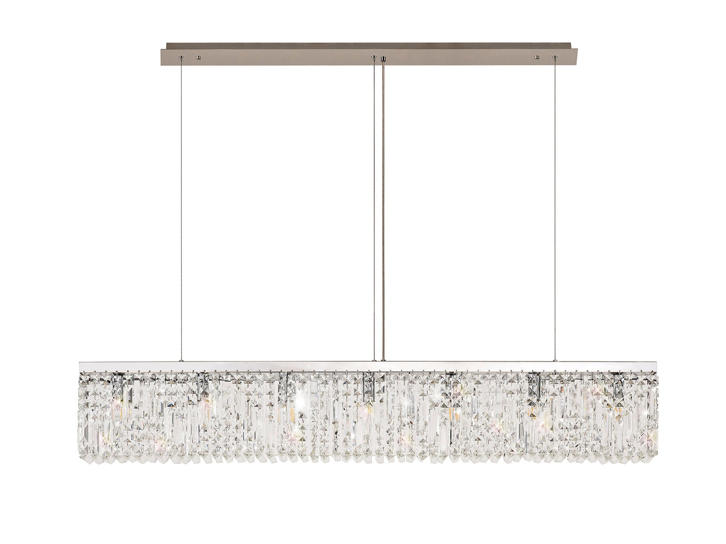 Bollin 138x9cm Linear Pendant Chandelier, 7 Light E14, Polished Chrome and Crystal
