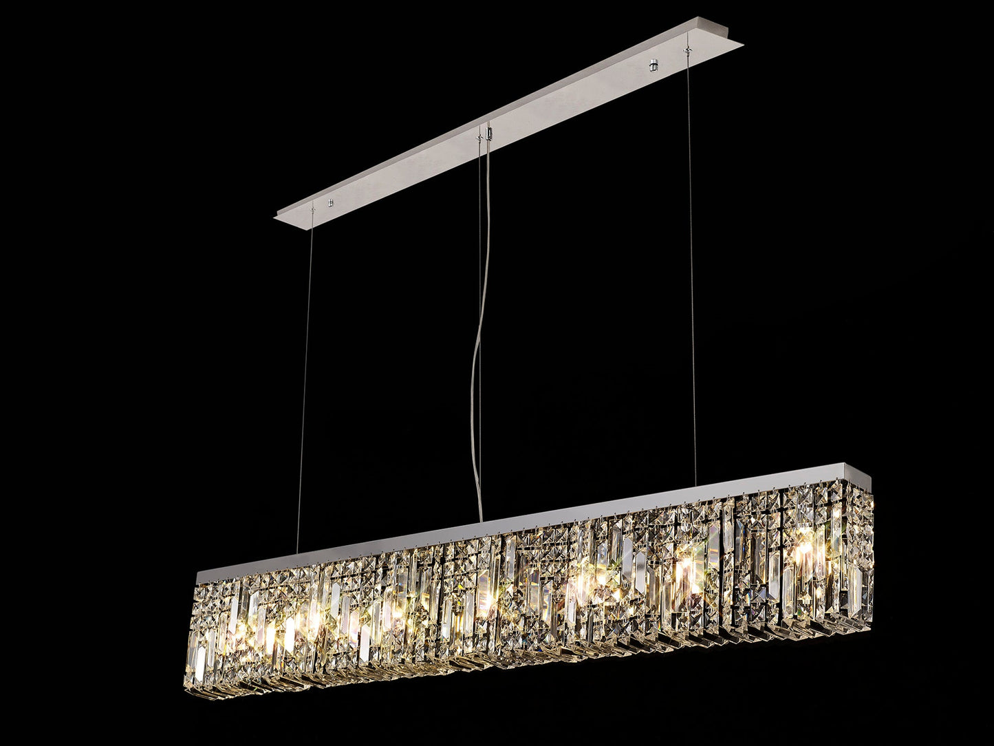 Bollin 138x9cm Linear Pendant Chandelier, 7 Light E14, Polished Chrome and Crystal