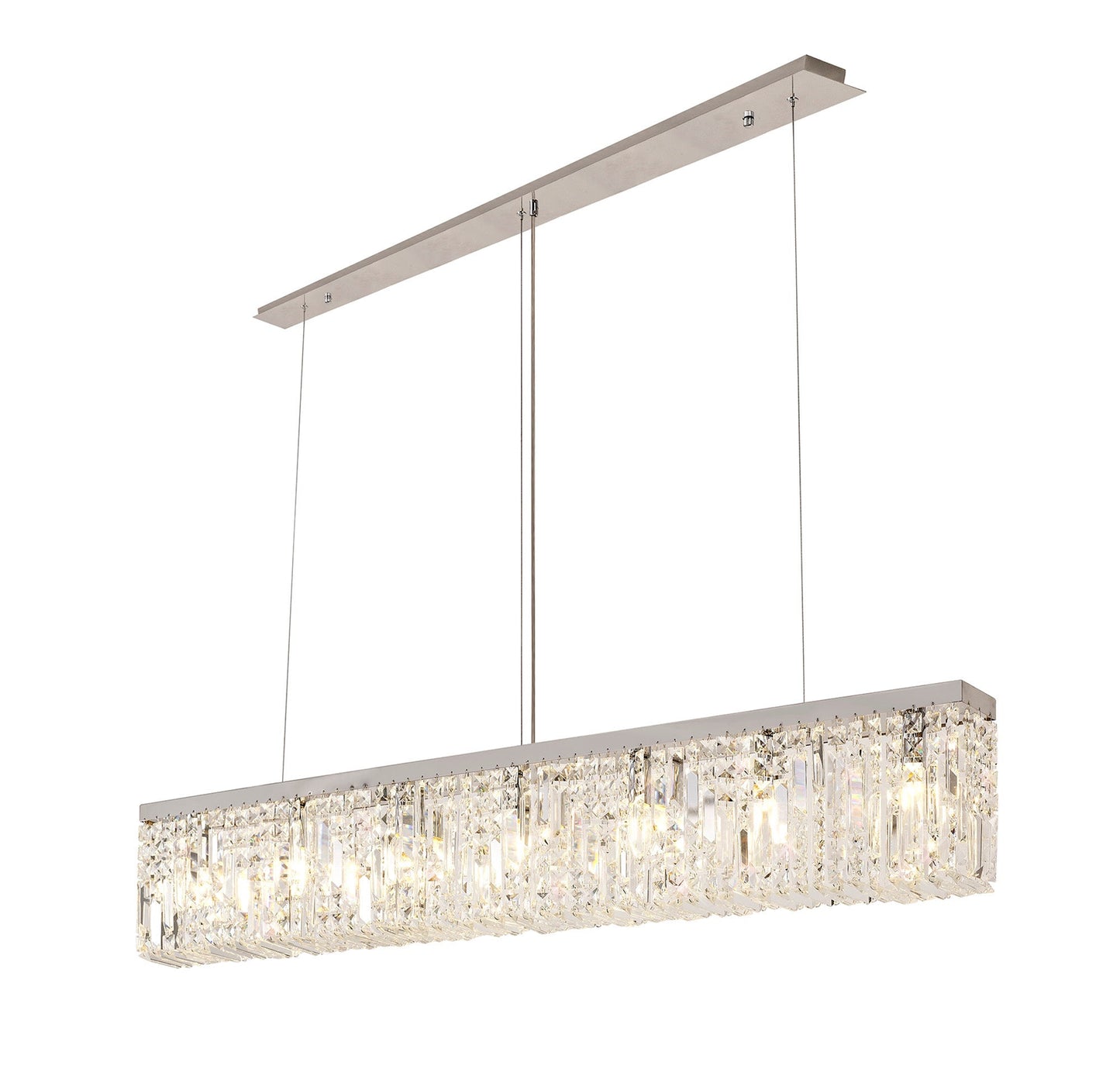 Bollin 138x9cm Linear Pendant Chandelier, 7 Light E14, Polished Chrome and Crystal