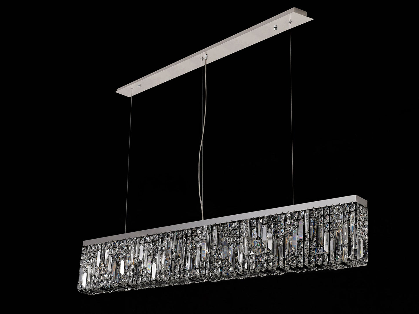 Bollin 138x9cm Linear Pendant Chandelier, 7 Light E14, Polished Chrome and Crystal
