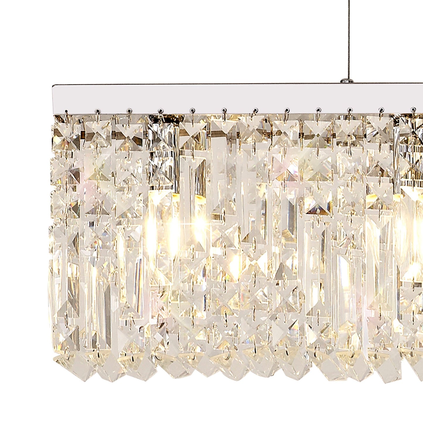 Bollin 138x9cm Linear Pendant Chandelier, 7 Light E14, Polished Chrome and Crystal