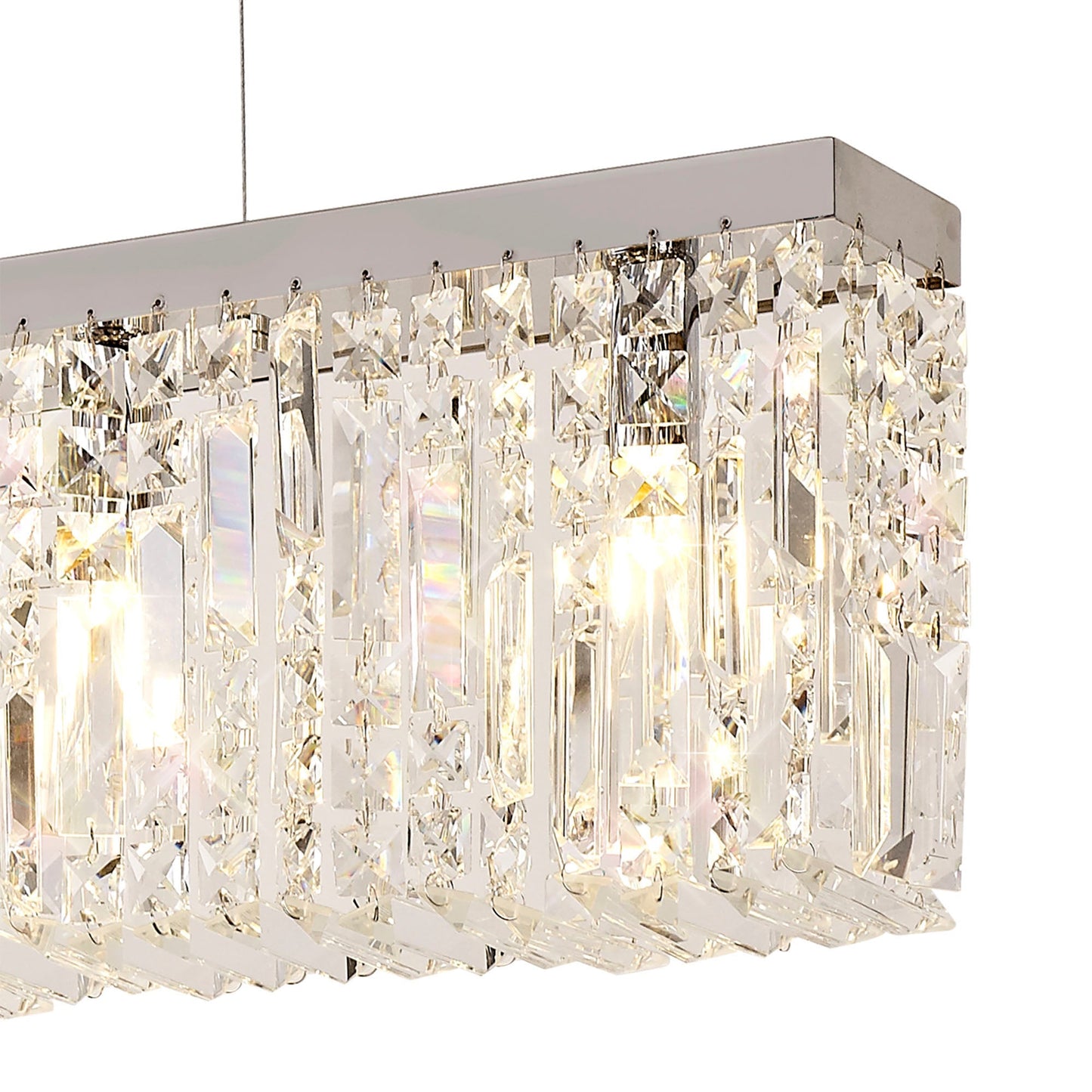 Bollin 138x9cm Linear Pendant Chandelier, 7 Light E14, Polished Chrome and Crystal