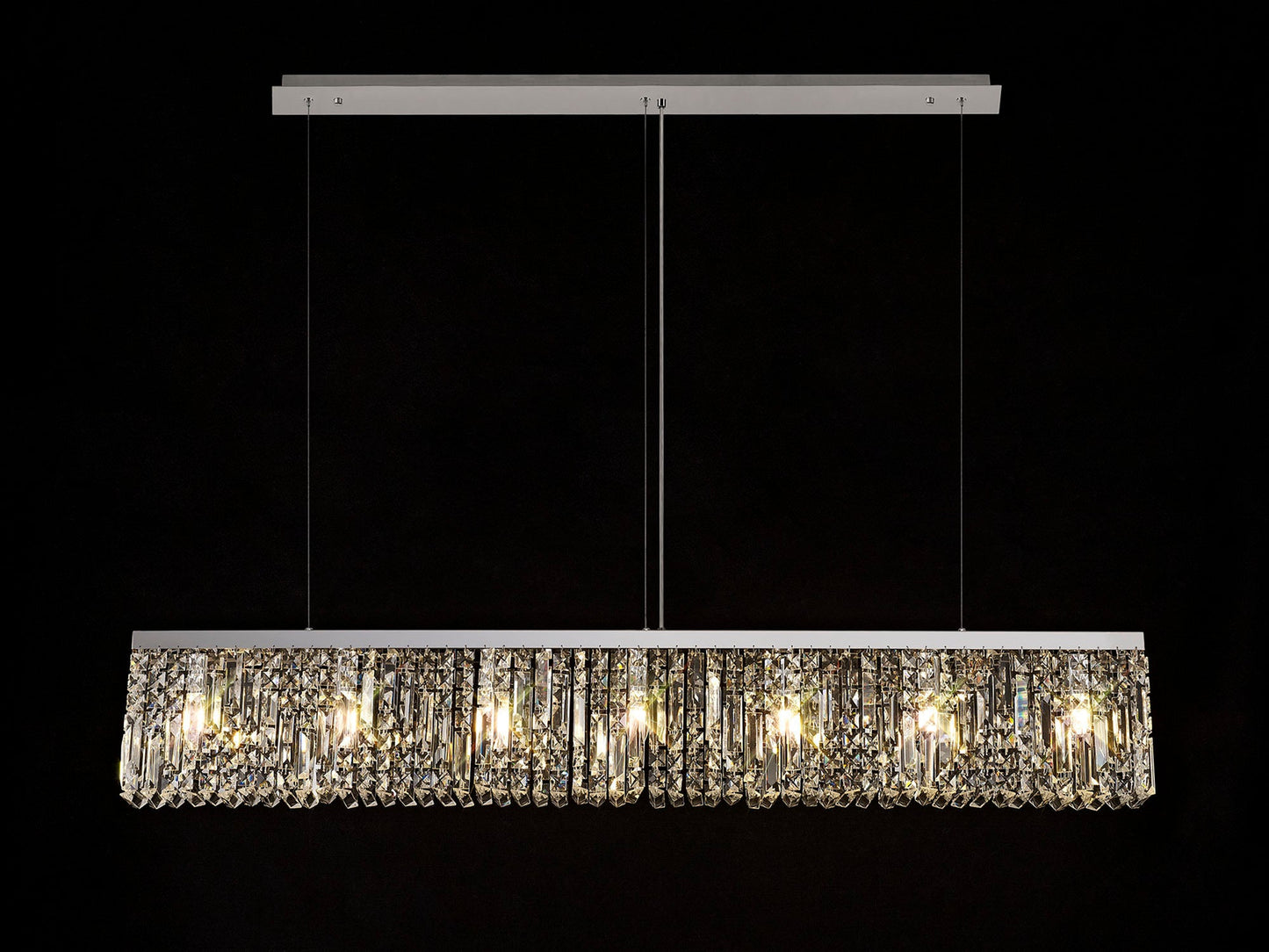 Bollin 138x9cm Linear Pendant Chandelier, 7 Light E14, Polished Chrome and Crystal