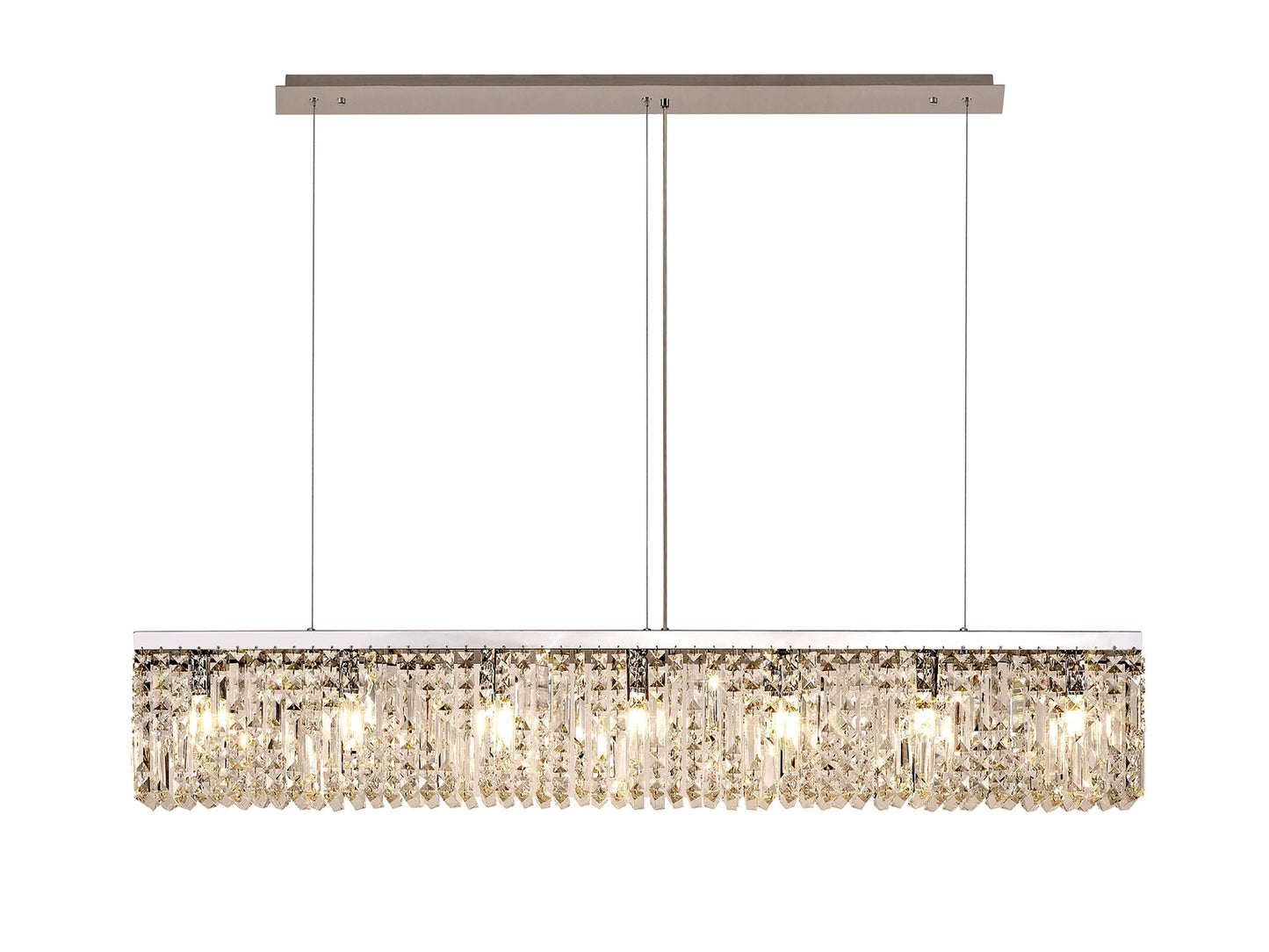 Bollin 138x9cm Linear Pendant Chandelier, 7 Light E14, Polished Chrome and Crystal