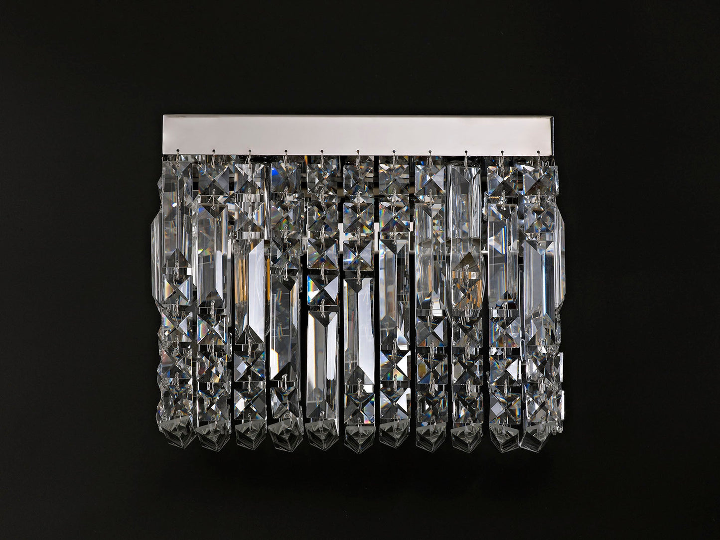 Bollin 29x13cm Rectangular Small Wall Lamp, 2 Light E14, Polished Chrome and Crystal