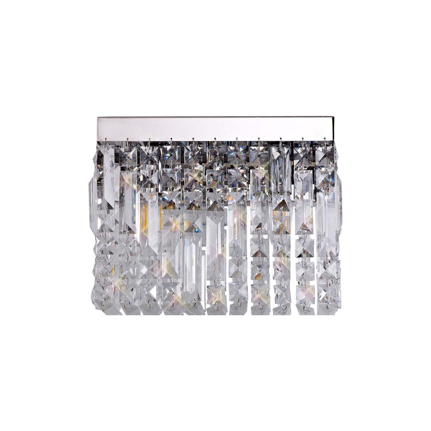 Bollin 29x13cm Rectangular Small Wall Lamp, 2 Light E14, Polished Chrome and Crystal