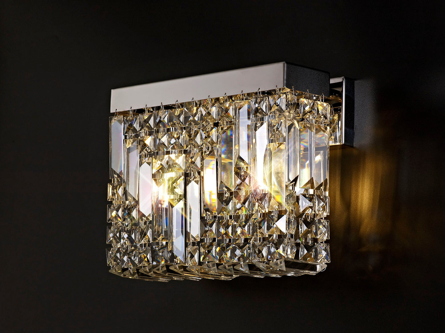 Bollin 29x13cm Rectangular Small Wall Lamp, 2 Light E14, Polished Chrome and Crystal