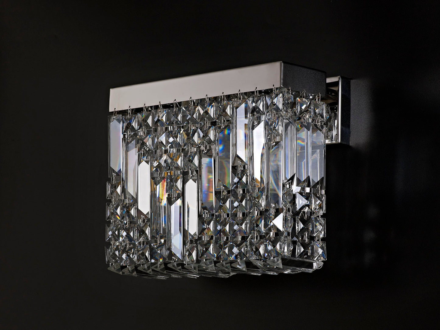 Bollin 29x13cm Rectangular Small Wall Lamp, 2 Light E14, Polished Chrome and Crystal