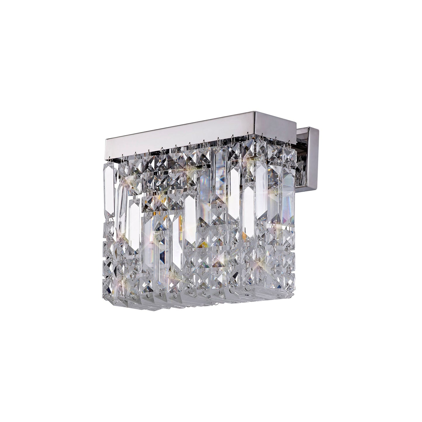 Bollin 29x13cm Rectangular Small Wall Lamp, 2 Light E14, Polished Chrome and Crystal
