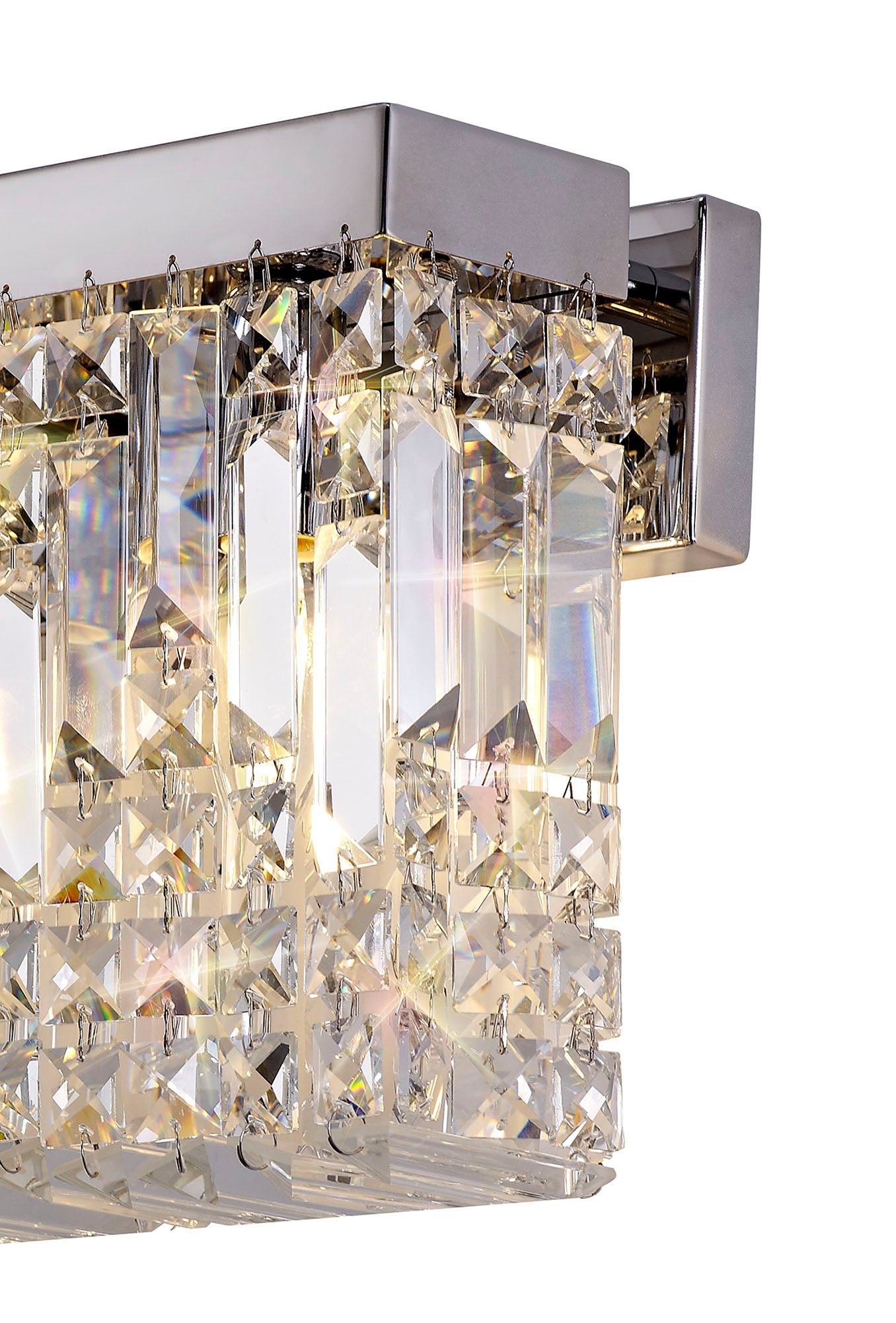 Bollin 29x13cm Rectangular Small Wall Lamp, 2 Light E14, Polished Chrome and Crystal