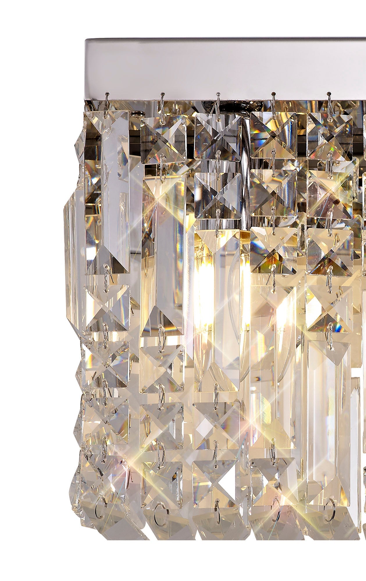 Bollin 29x13cm Rectangular Small Wall Lamp, 2 Light E14, Polished Chrome and Crystal