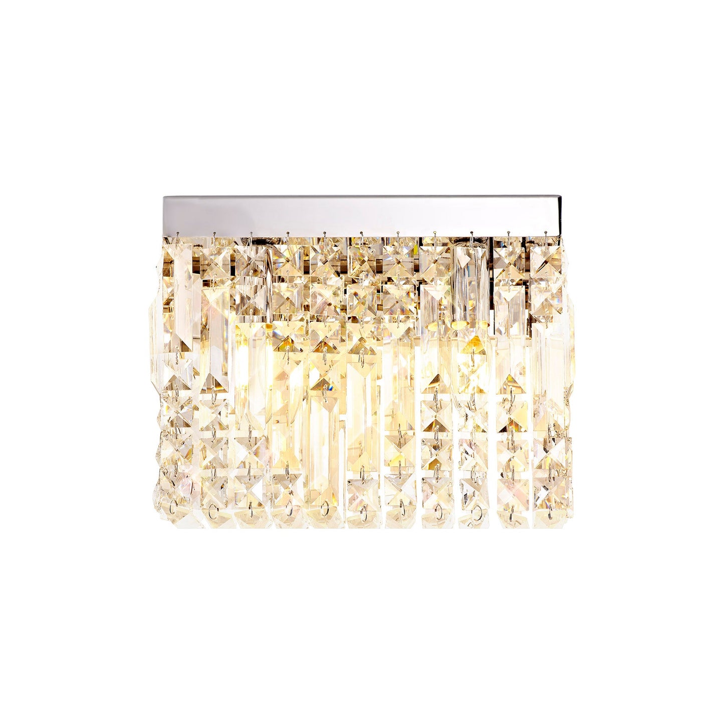Bollin 29x13cm Rectangular Small Wall Lamp, 2 Light E14, Polished Chrome and Crystal