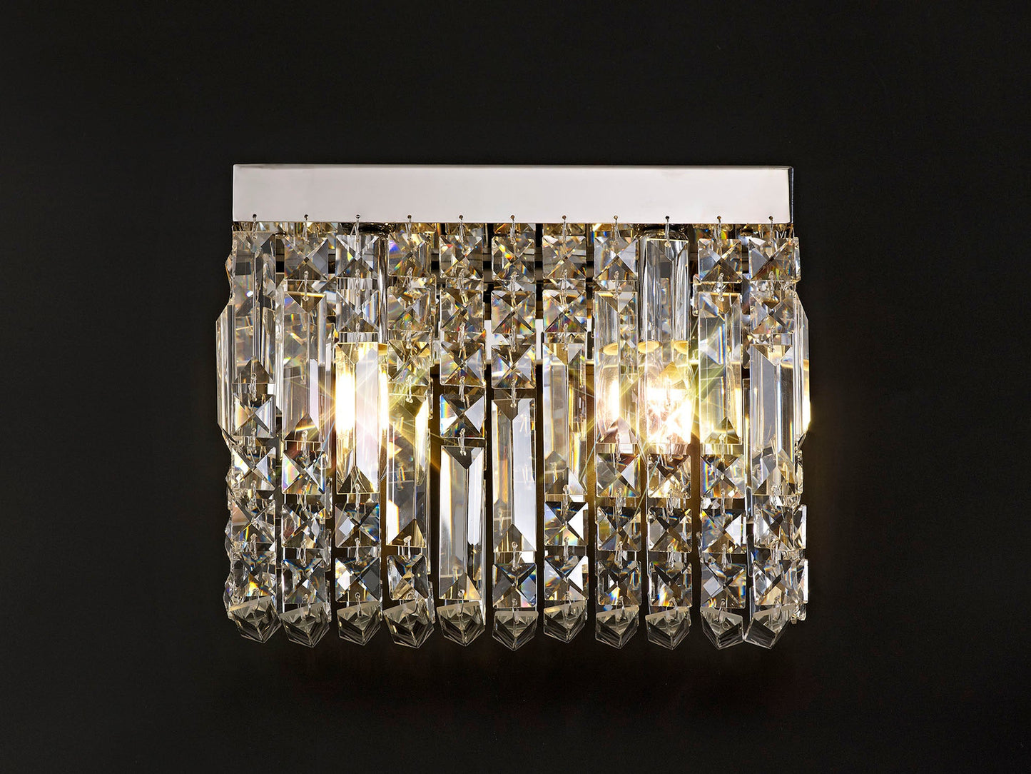 Bollin 29x13cm Rectangular Small Wall Lamp, 2 Light E14, Polished Chrome and Crystal