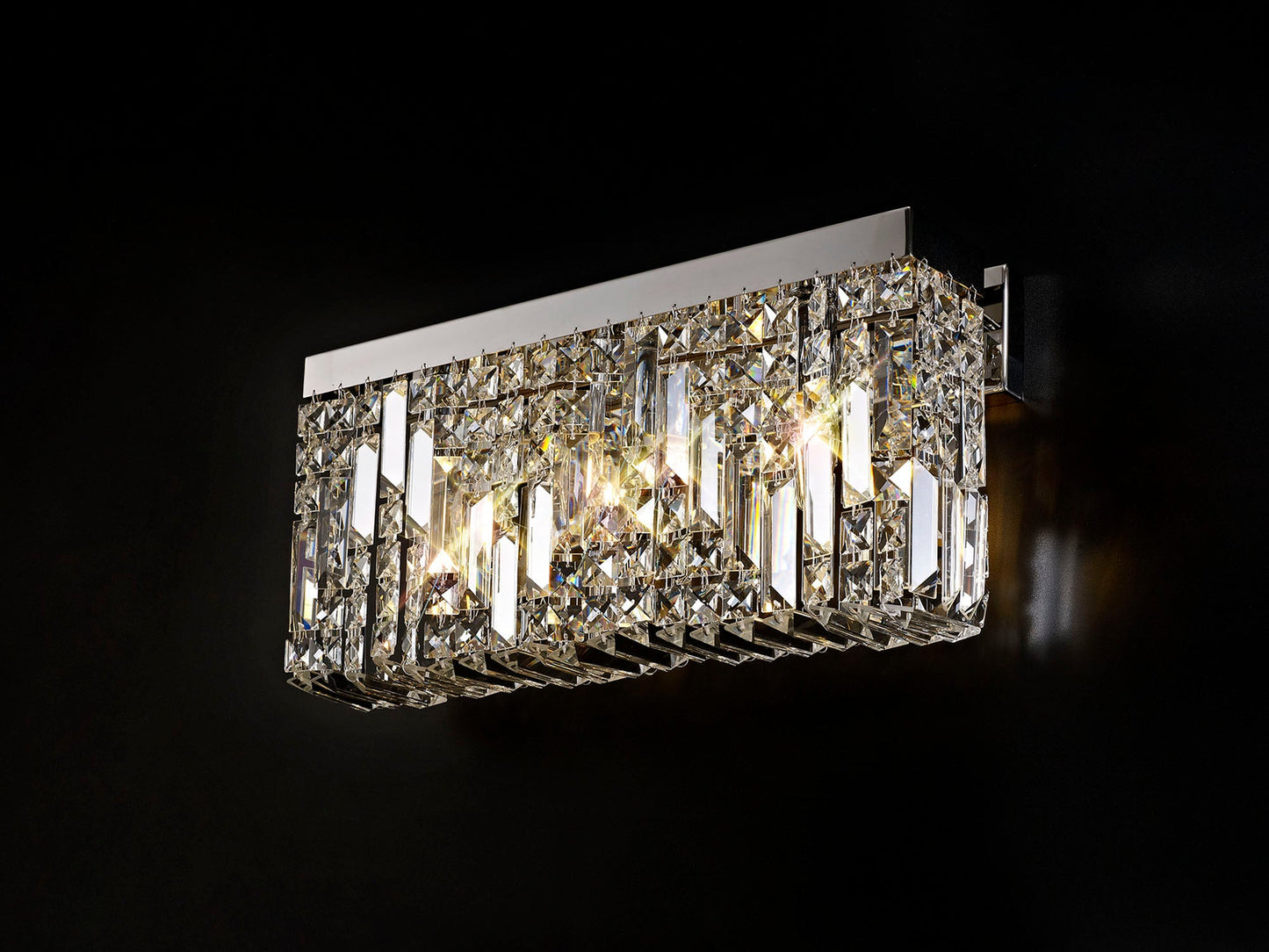 Bollin 50x24cm Rectangular Large Wall Lamp, 3 Light E14, Polished Chrome and Crystal